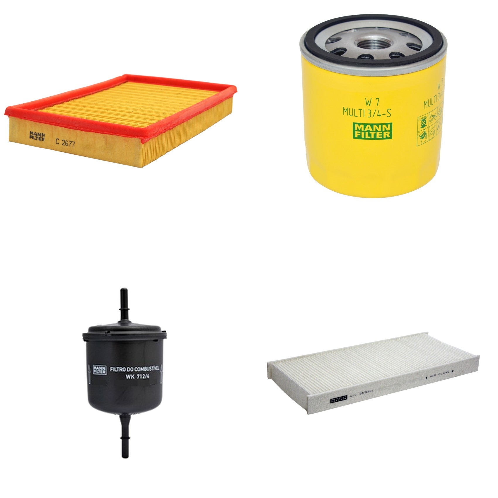 Kit Filtros de Ar Combustível Cabine Ar Condicionado Óleo - Mann-Filter - C2677 - CU3554/1 - W7MULTI3/4-S - WK712/4 - (1)