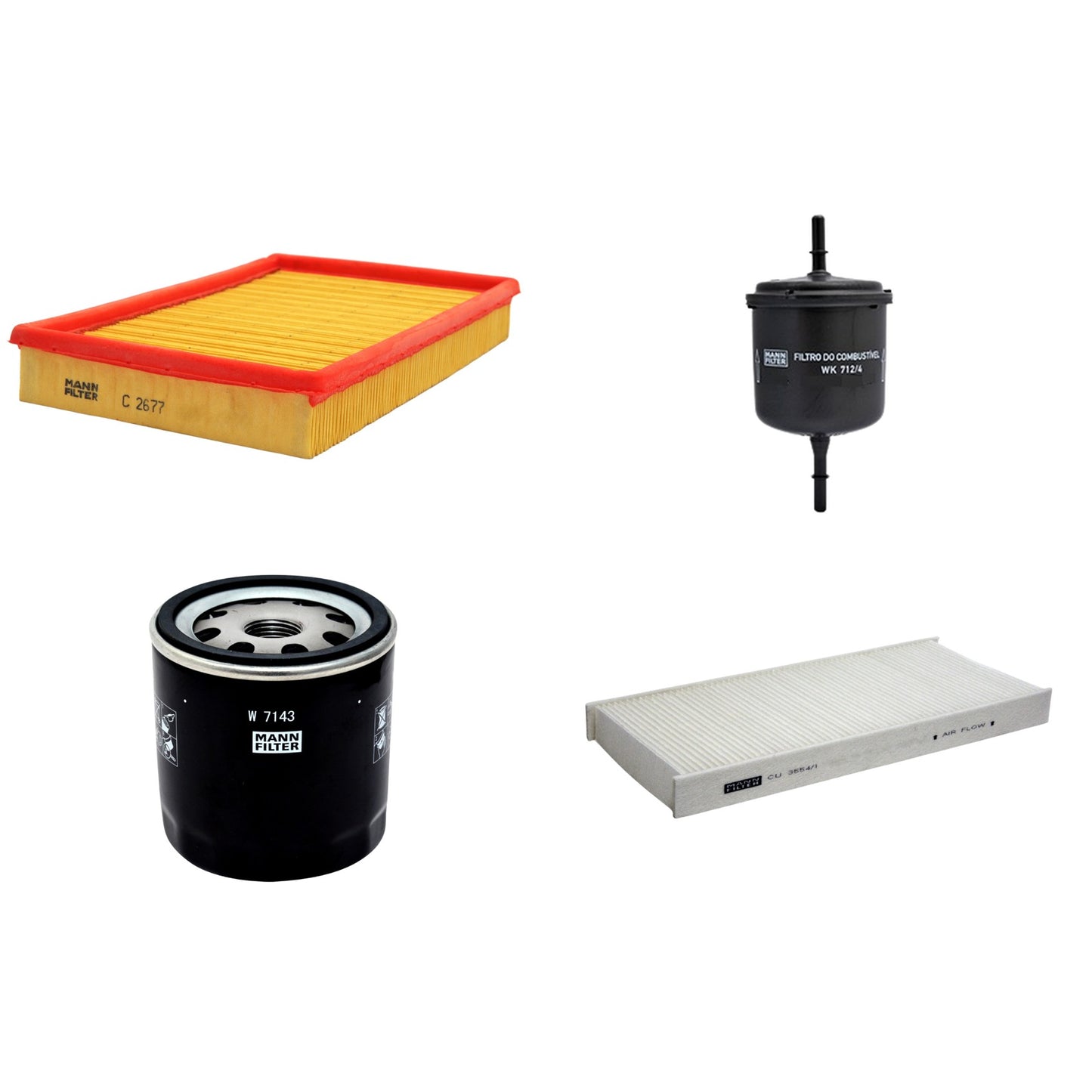 Kit Filtros de Ar Combustível Cabine Ar Condicionado Óleo - Mann-Filter - C2677 - CU3554/1 - W7143 - WK712/4 - (1)