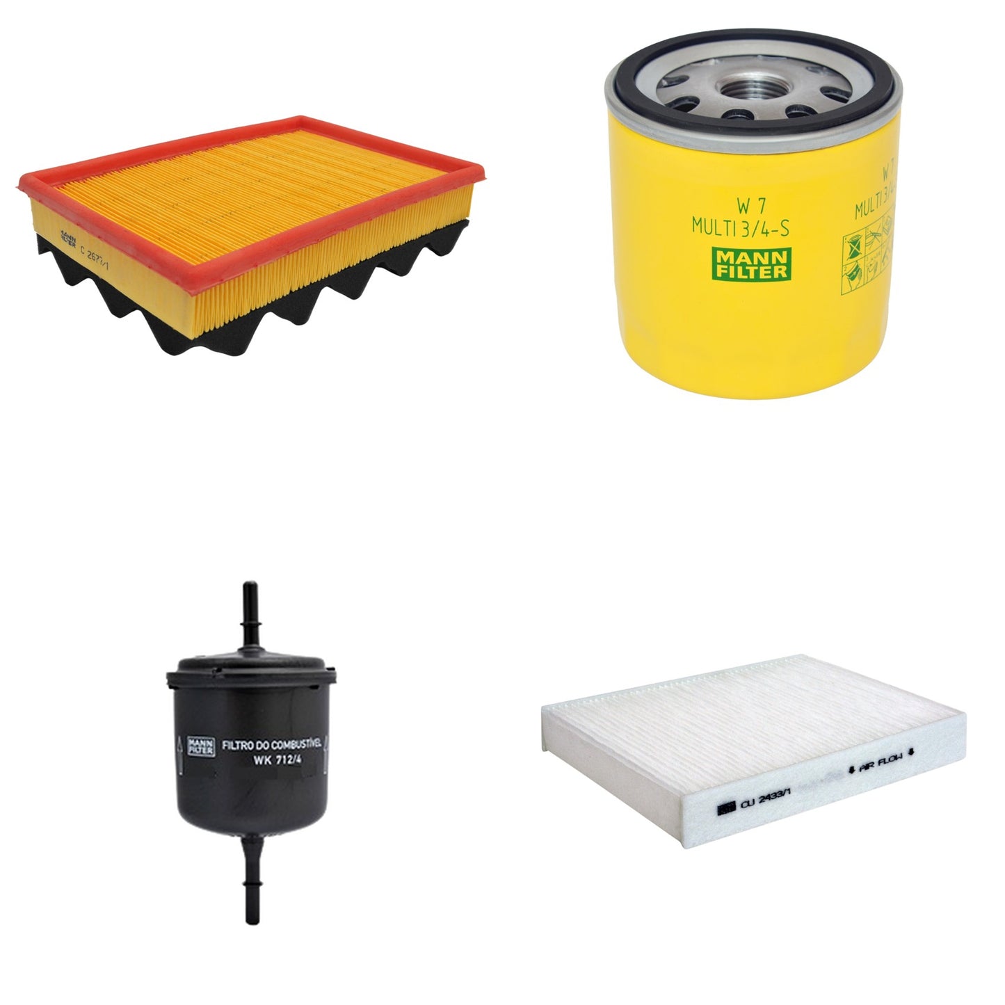 Kit Filtros de Ar Combustível Cabine Ar Condicionado Óleo - Mann-Filter - C2677/1 - CU2433/1 - W7MULTI3/4-S - WK712/4 - (1)