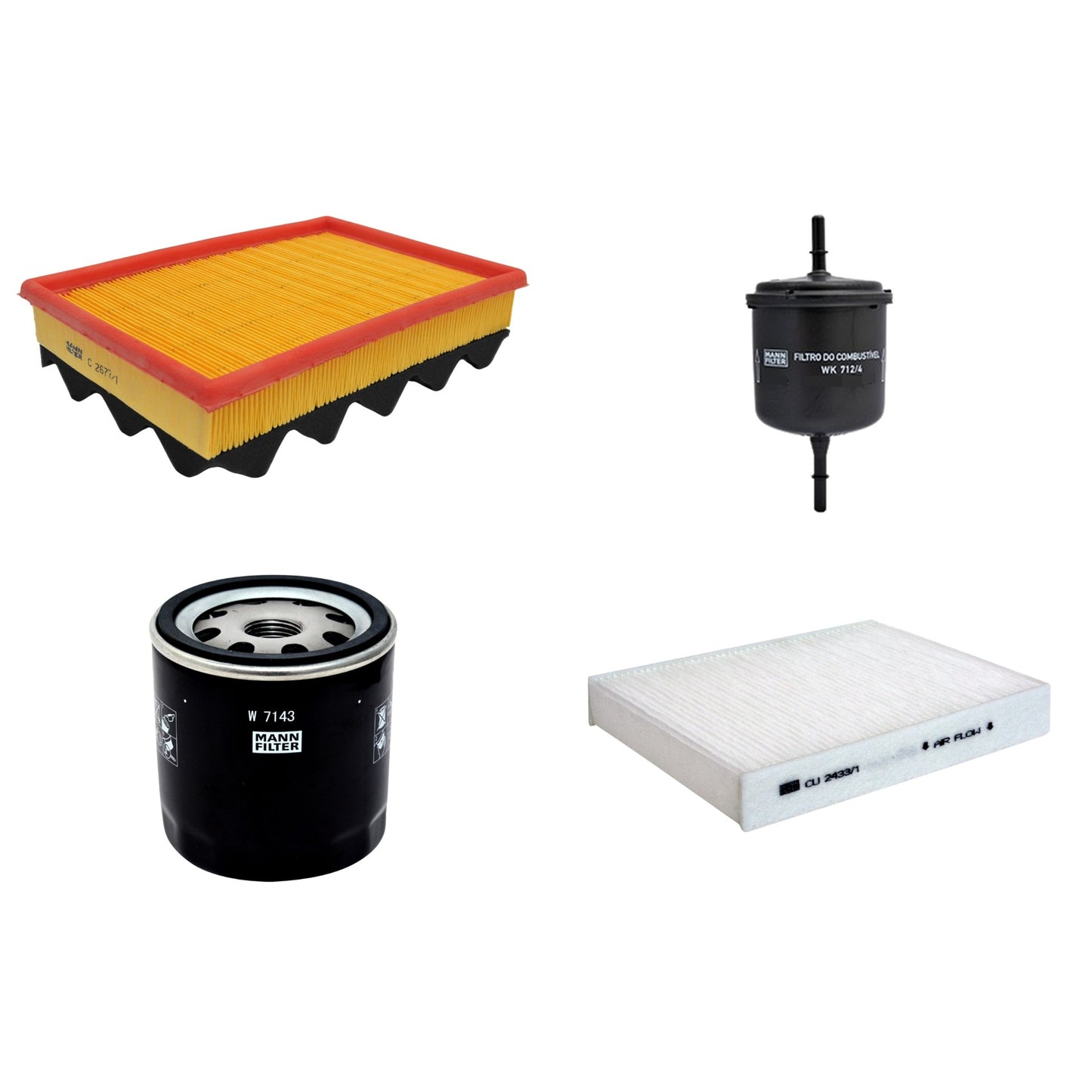 Kit Filtros de Ar Combustível Cabine Ar Condicionado Óleo - Mann-Filter - C2677/1 - CU2433/1 - W7143 - WK712/4 - (1)