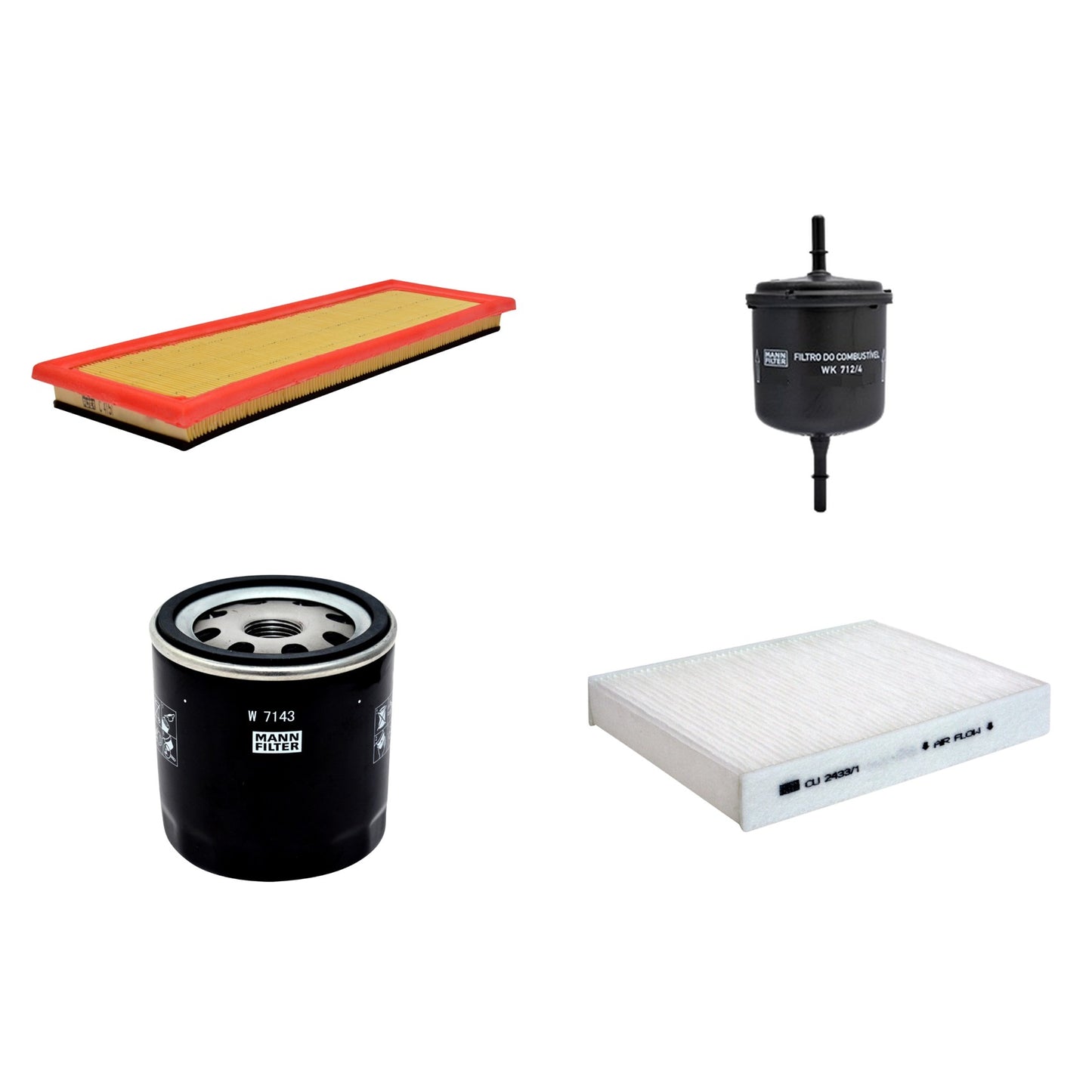 Kit Filtros de Ar Combustível Cabine Ar Condicionado Óleo - Mann-Filter - C4151 - CU2433/1 - W7143 - WK712/4 - (1)
