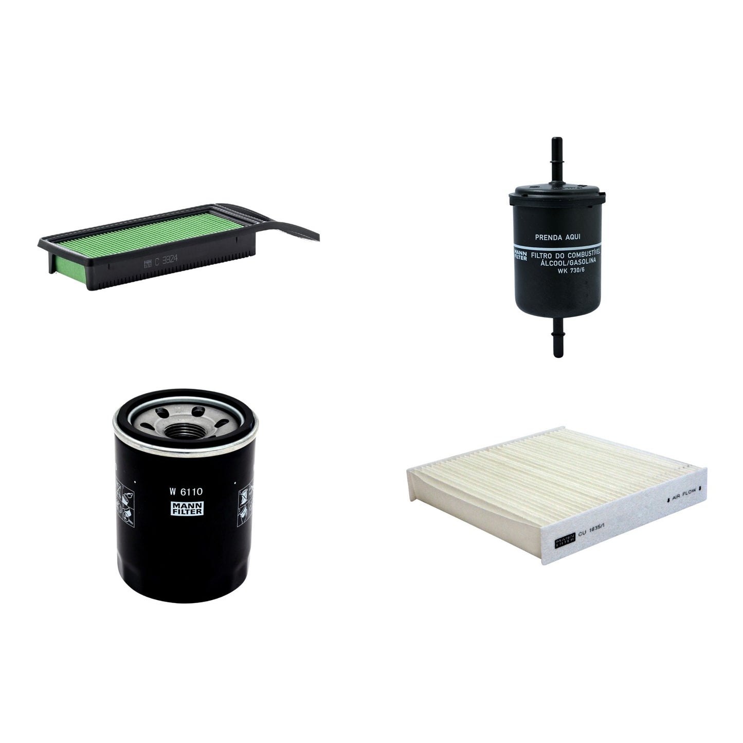 Kit Filtros de Ar Combustível Cabine Ar Condicionado Óleo - Mann-Filter - C3324 - CU1835/1 - W6110 - WK730/6 - (1)