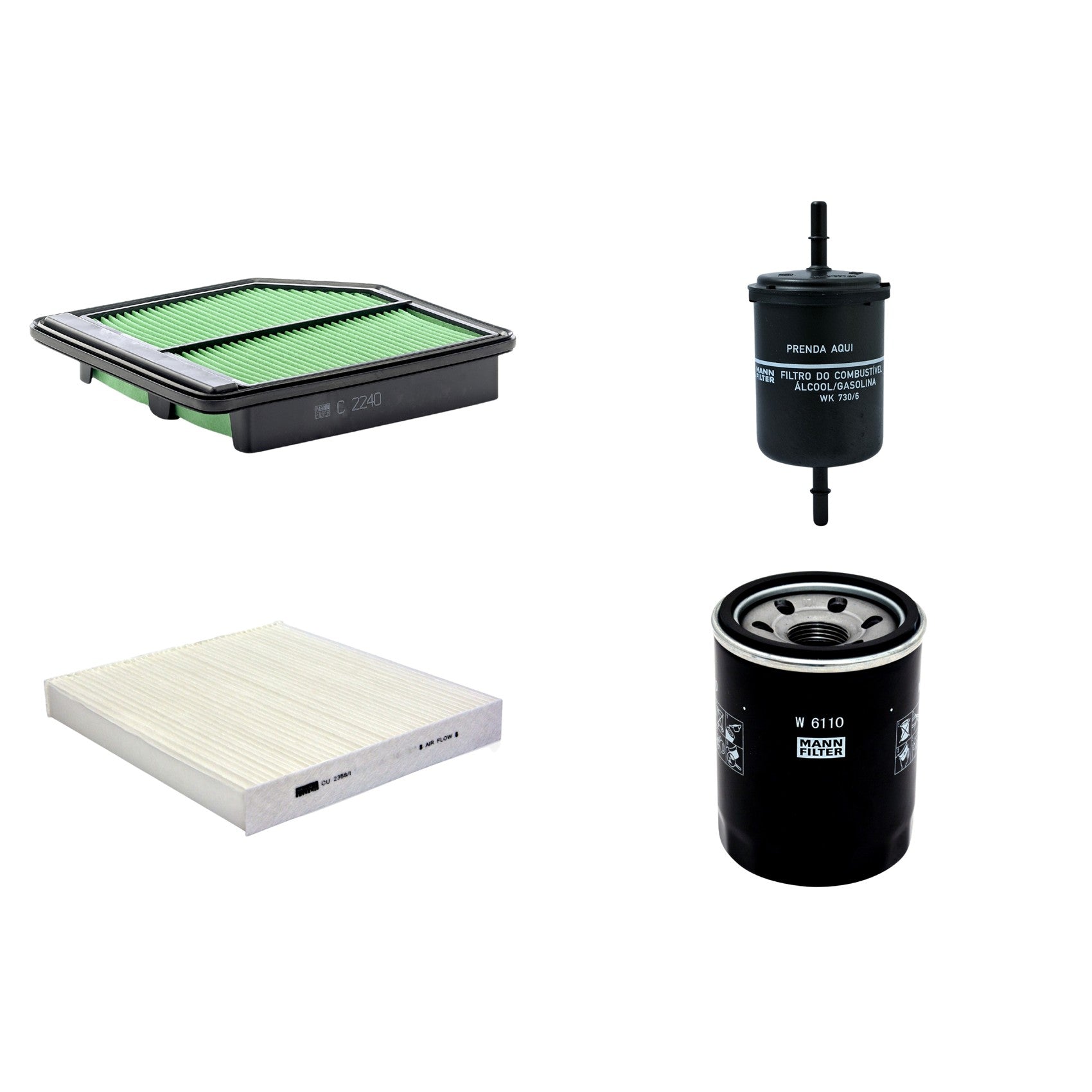 Kit Filtros de Ar Combustível Cabine Ar Condicionado Óleo - Mann-Filter - C2240 - CU2358/1 - W6110 - WK730/6 - (1)