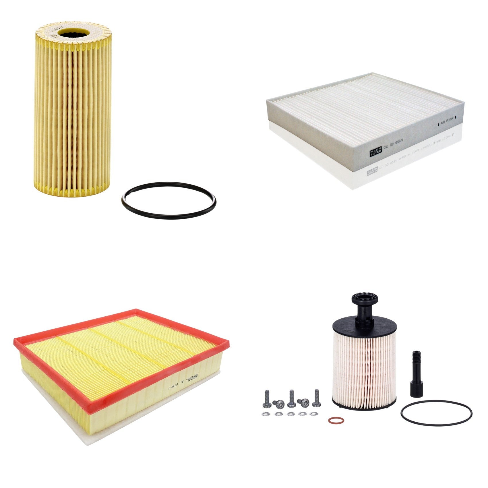 Kit Filtros de Ar Combustível Cabine Ar Condicionado Óleo - Mann-Filter - C21015/1 - CU22028/1 - HU6011z - PU9009zKIT - (1)