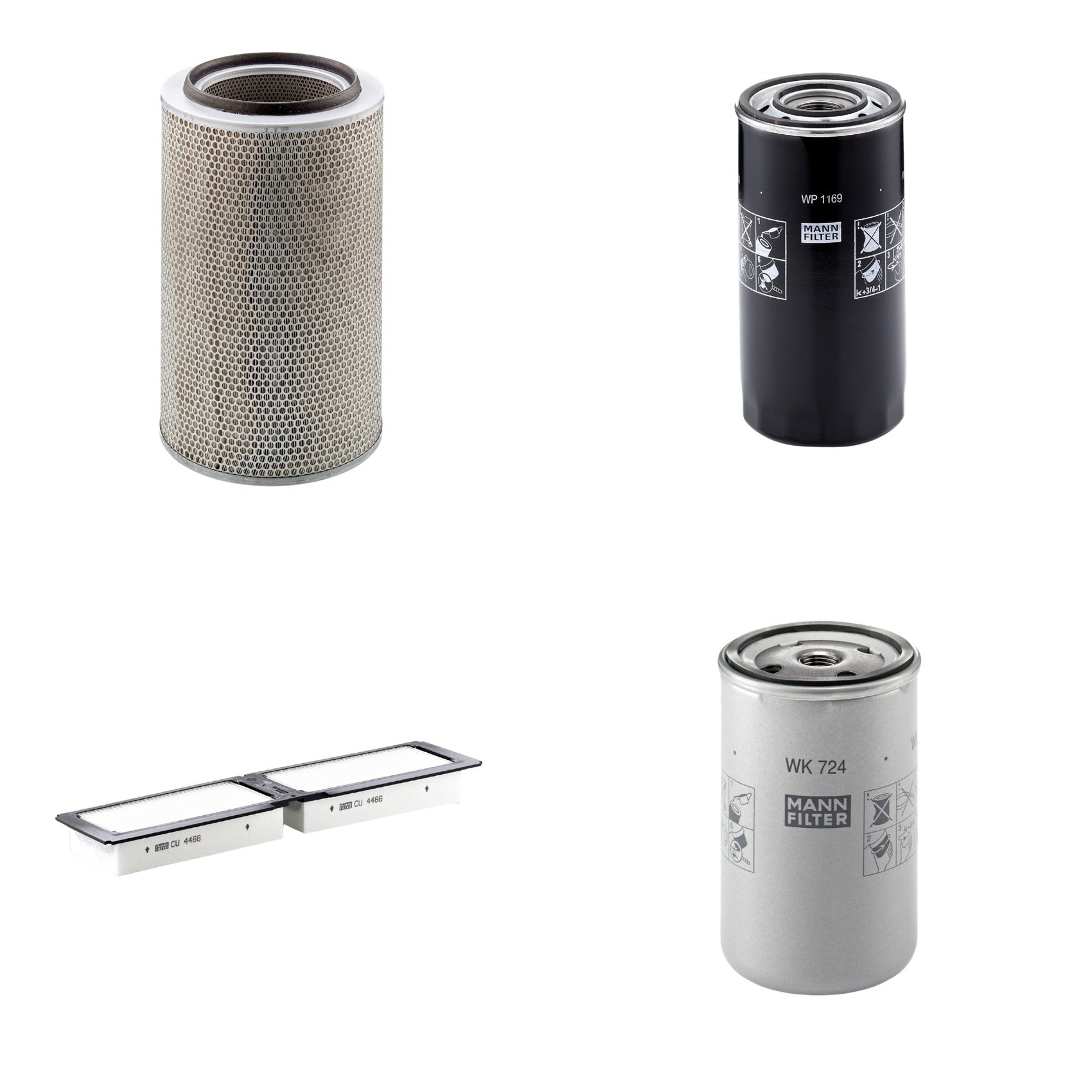 Kit Filtros de Ar Combustível Cabine Ar Condicionado Óleo - Mann-Filter - C30850/2 - CU4466 - WK724 - WP1169 - (1)