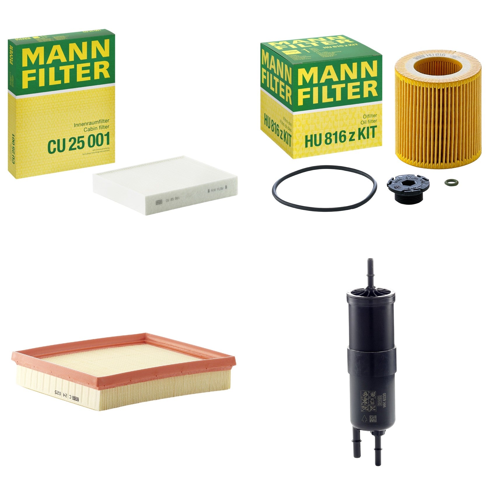 Kit Filtros de Ar Combustível Cabine Ar Condicionado Óleo - Mann-Filter - C24025 - CU25001 - HU816zKIT - WK6030 - (1)