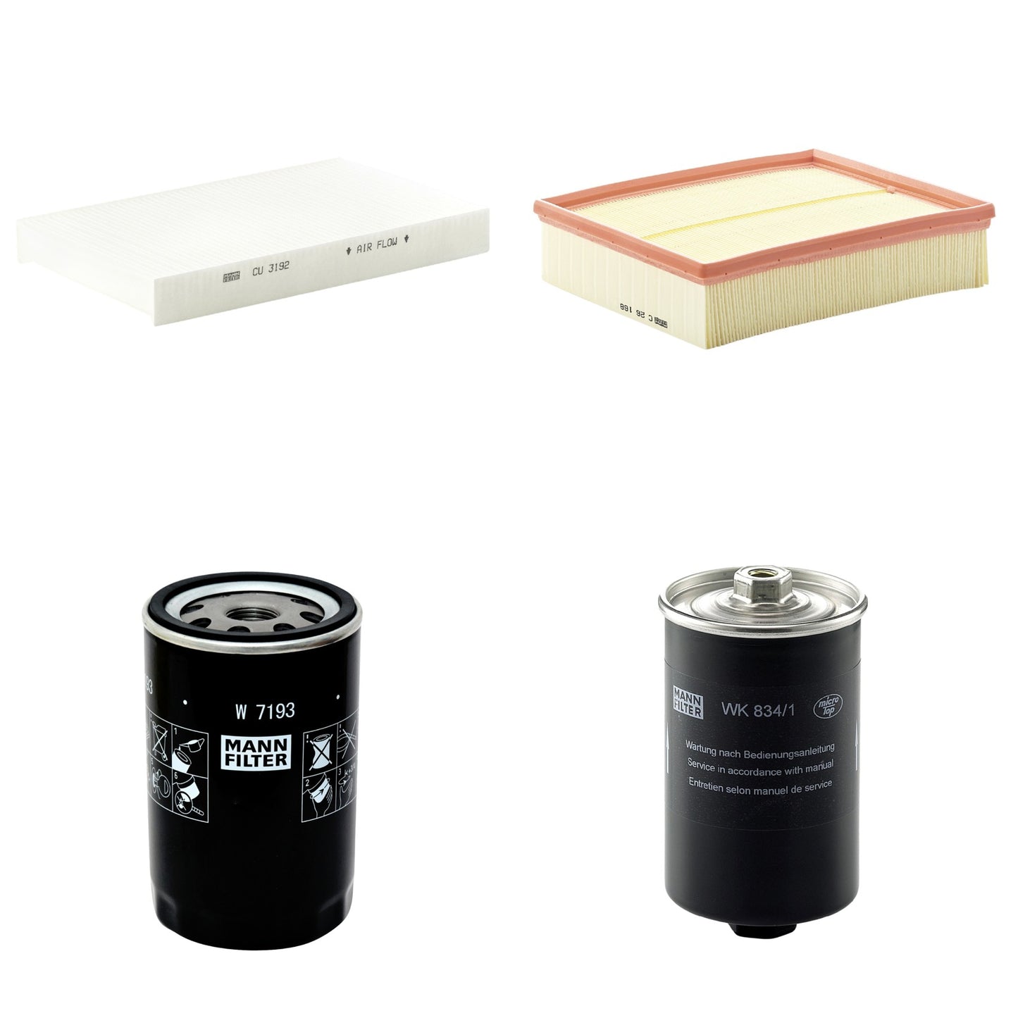 Kit Filtros de Ar Combustível Cabine Ar Condicionado Óleo - Mann-Filter - C26168 - CU3192 - W7193 - WK834/1 - (1)