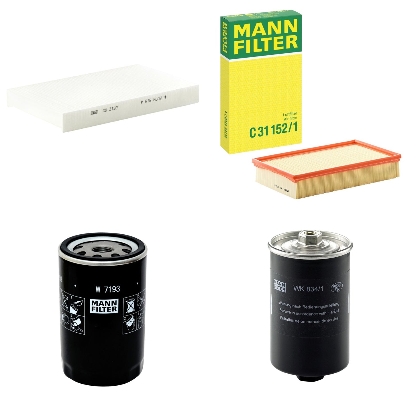 Kit Filtros de Ar Combustível Cabine Ar Condicionado Óleo - Mann-Filter - C31152/1 - CU3192 - W7193 - WK834/1 - (1)
