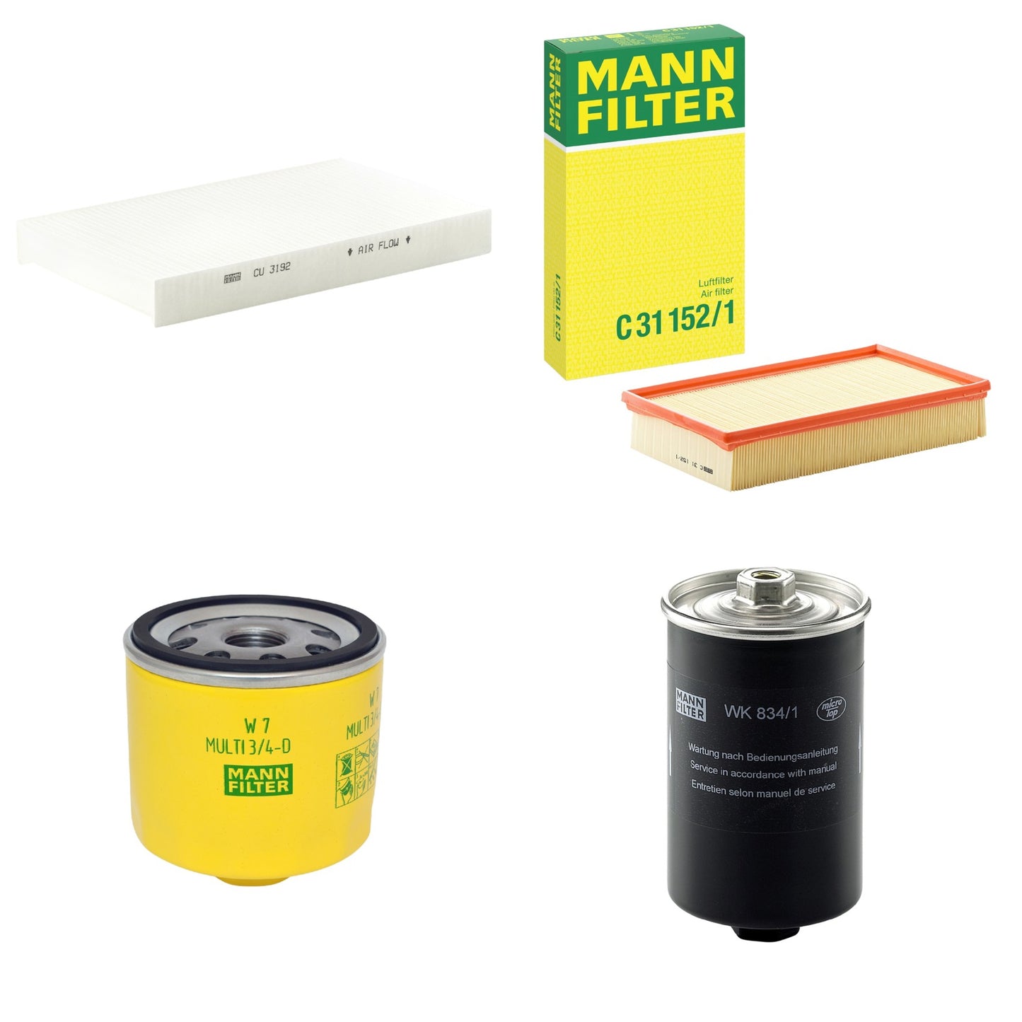 Kit Filtros de Ar Combustível Cabine Ar Condicionado Óleo - Mann-Filter - C31152/1 - CU3192 - W7MULTI3/4-D - WK834/1 - (1)