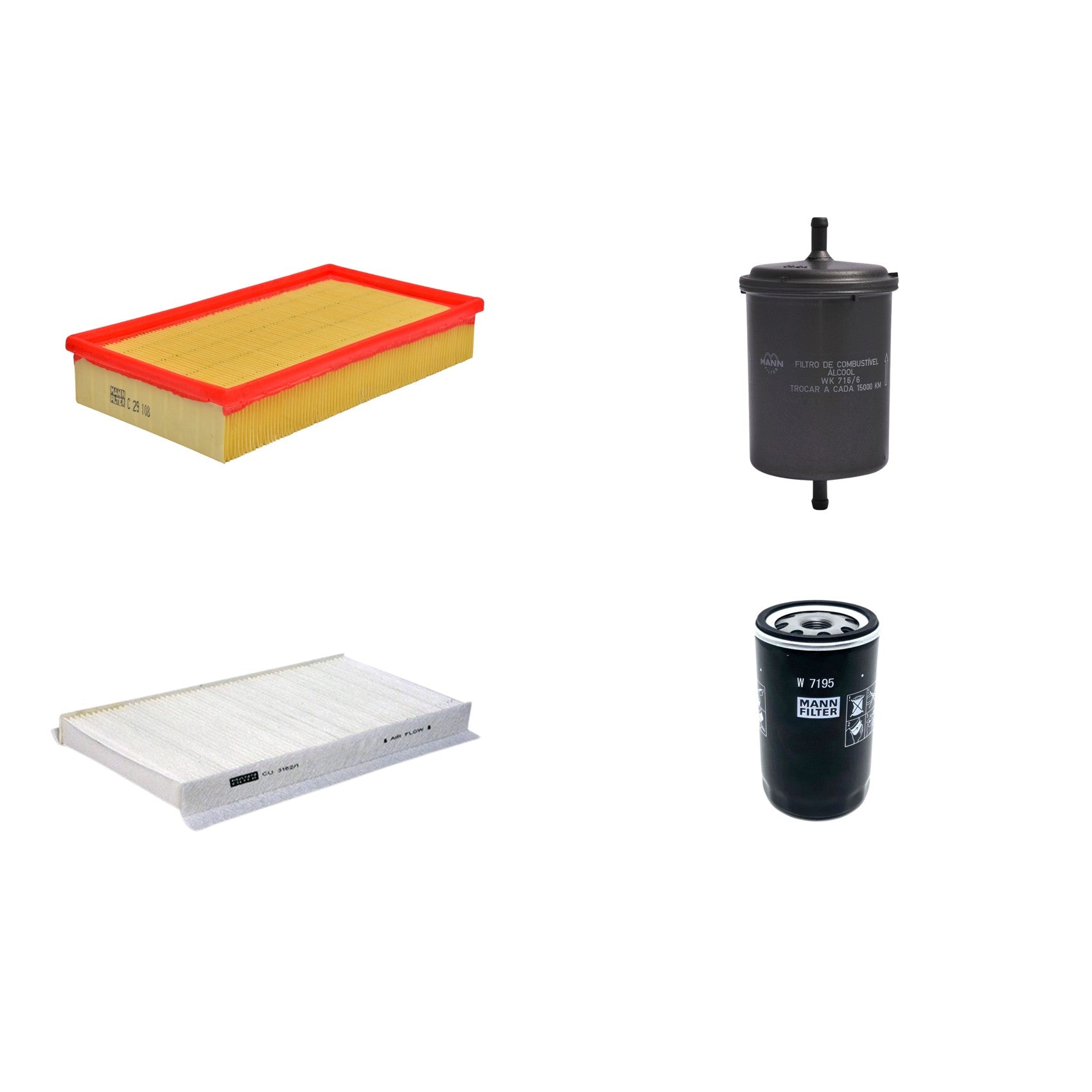 Kit Filtros de Ar Combustível Cabine Ar Condicionado Óleo - Mann-Filter - C29108 - CU3162/1 - W7195 - WK716/6 - (1)