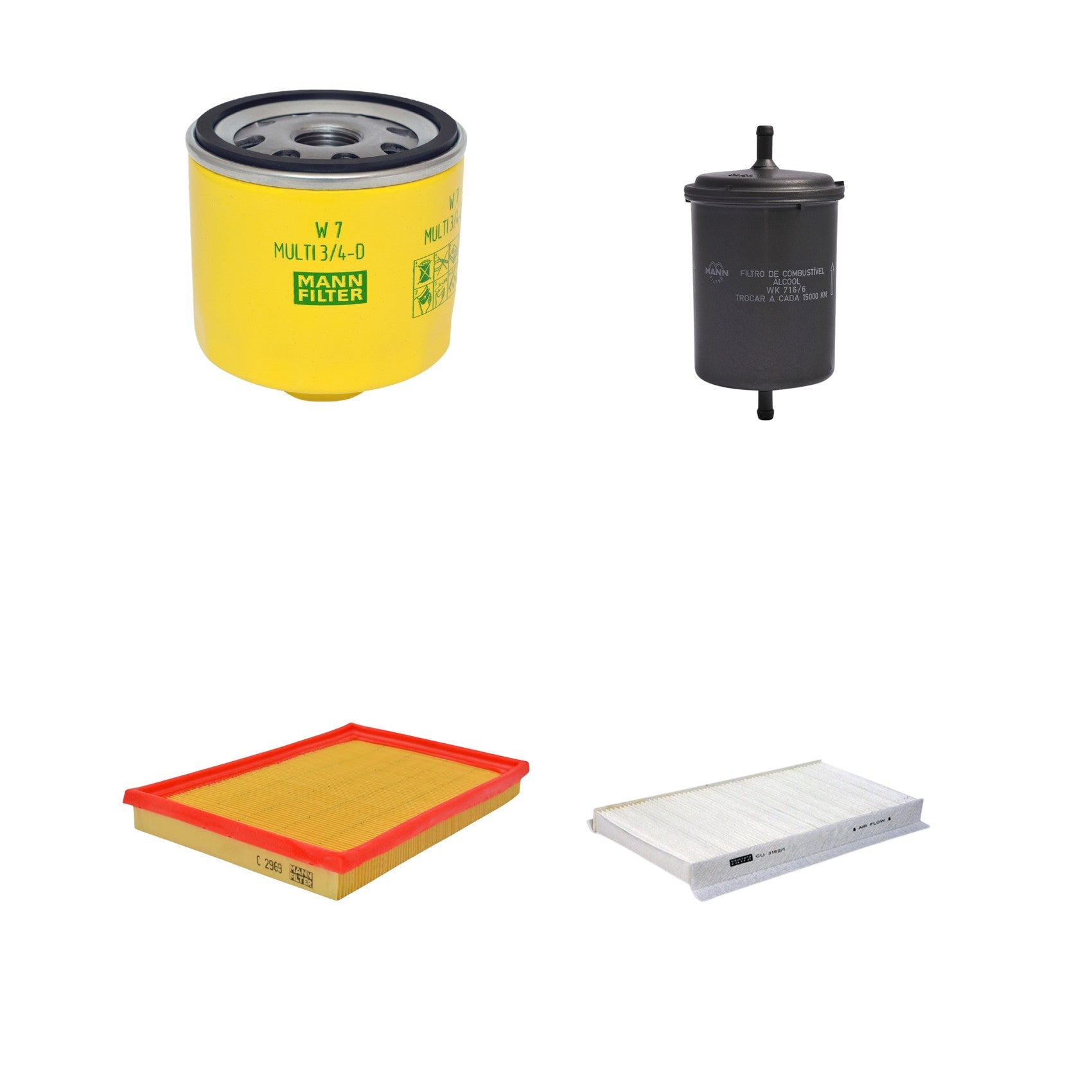 Kit Filtros de Ar Combustível Cabine Ar Condicionado Óleo - Mann-Filter - C2969 - CU3162/1 - W7MULTI3/4-D - WK716/6 - (1)