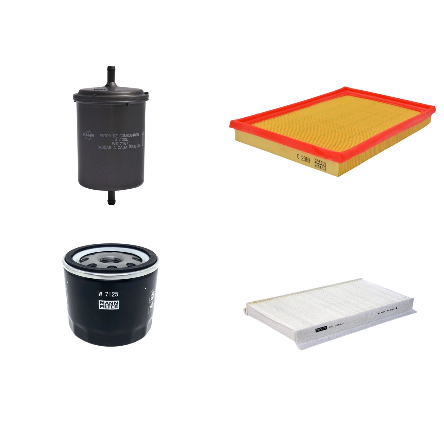Kit Filtros de Ar Combustível Cabine Ar Condicionado Óleo - Mann-Filter - C2969 - CU3162/1 - W7125 - WK716/6 - (1)