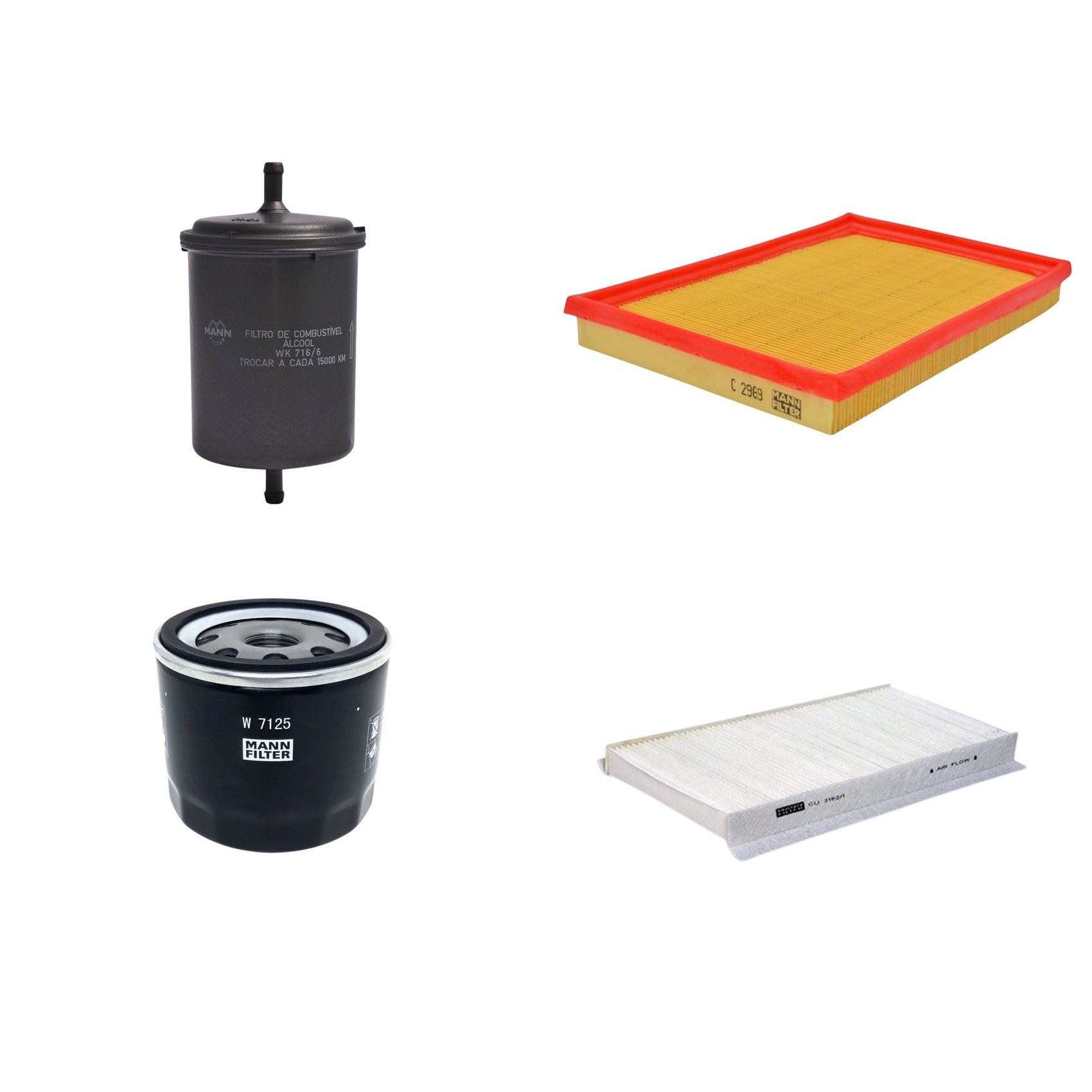 Kit Filtros de Ar Combustível Cabine Ar Condicionado Óleo - Mann-Filter - C2969 - CU3162/1 - W7125 - WK716/6 - (1)