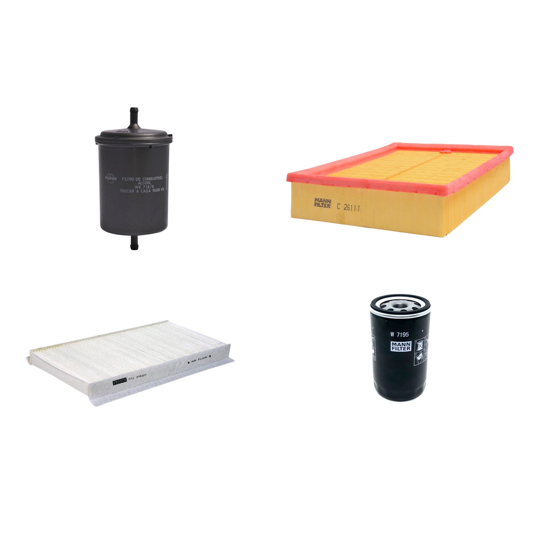 Kit Filtros de Ar Combustível Cabine Ar Condicionado Óleo - Mann-Filter - C26111 - CU3162/1 - W7195 - WK716/6 - (1)