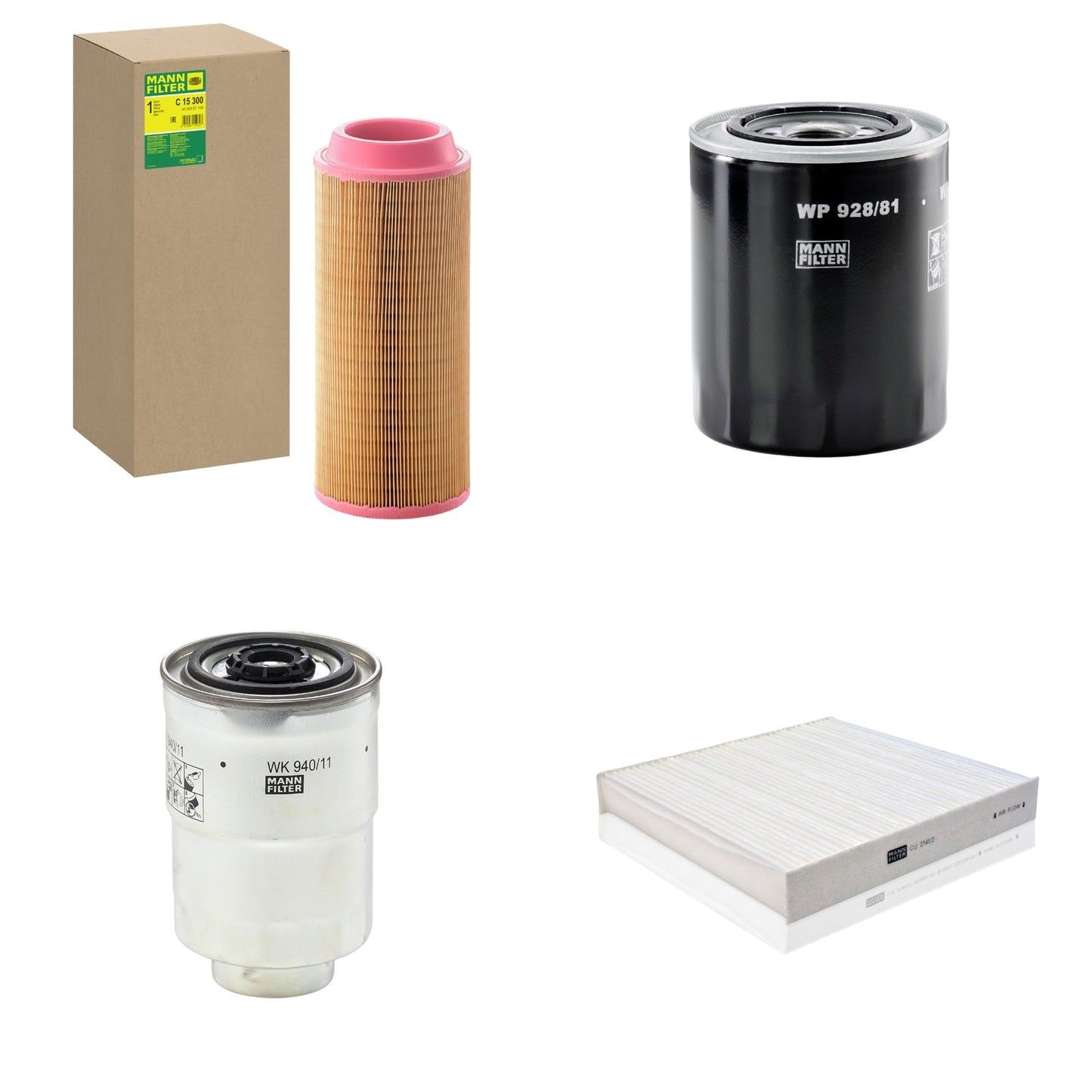 Kit Filtros de Ar Combustível Cabine Ar Condicionado Óleo - Mann-Filter - C15300 - CU2141/2 - WK940/11x - WP928/81 - (1)