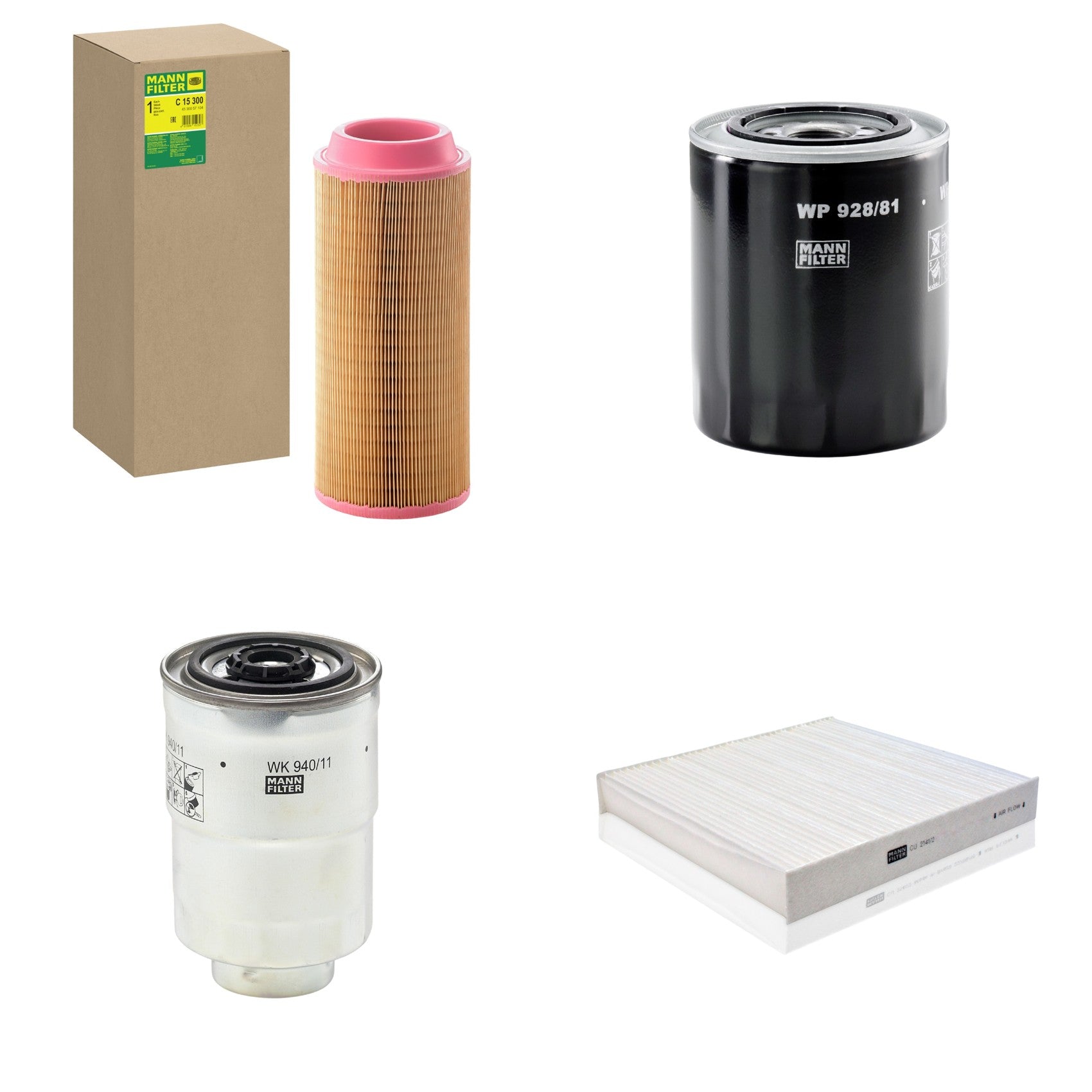 Kit Filtros de Ar Combustível Cabine Ar Condicionado Óleo - Mann-Filter - C15300 - CU2141/2 - WK940/11x - WP928/81 - (1)
