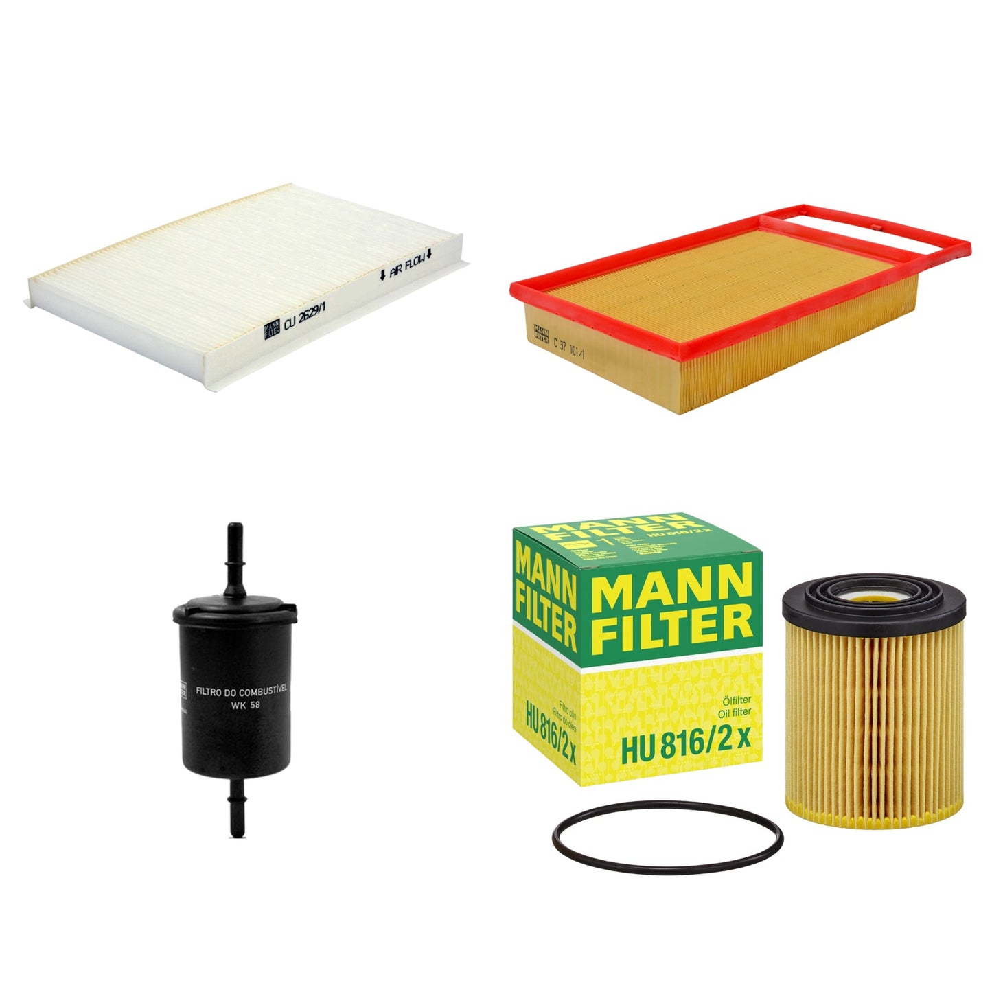 Kit Filtros de Ar Combustível Cabine Ar Condicionado Óleo - Mann-Filter - C37001/1 - CU2629/1 - HU816/2x - WK58 - (1)