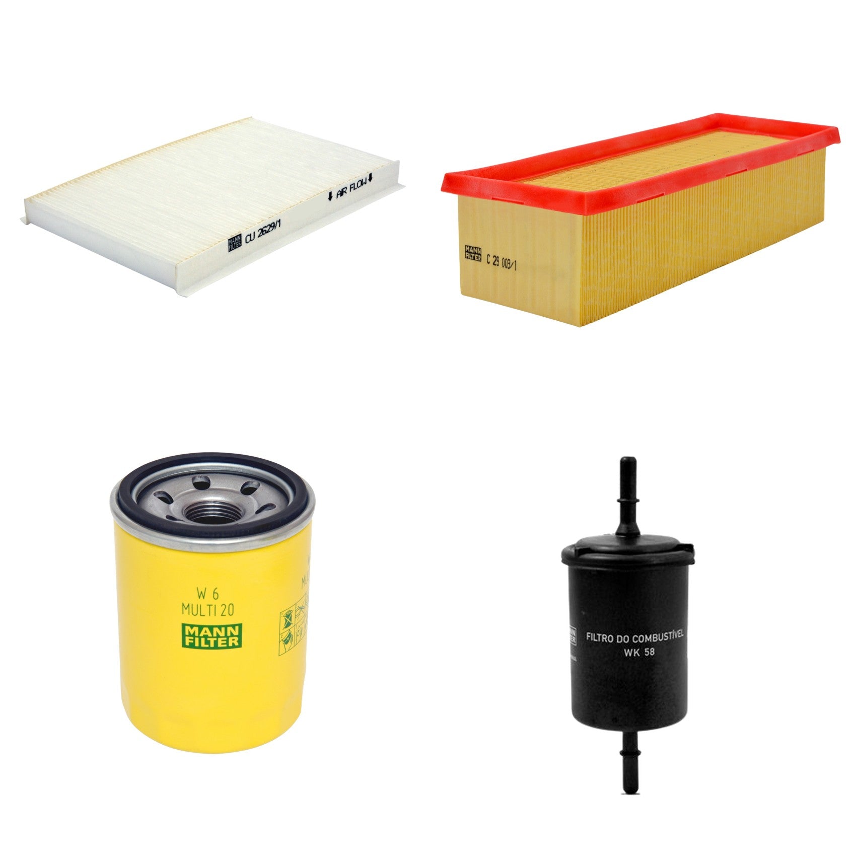 Kit Filtros de Ar Combustível Cabine Ar Condicionado Óleo - Mann-Filter - C29003/1 - CU2629/1 - W6MULTI20 - WK58 - (1)