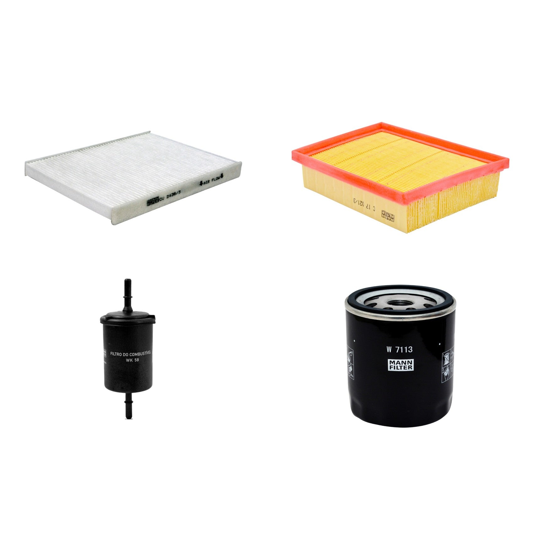 Kit Filtros de Ar Combustível Cabine Ar Condicionado Óleo - Mann-Filter - C17021/3 - CU2436/3 - W7113 - WK58 - (1)
