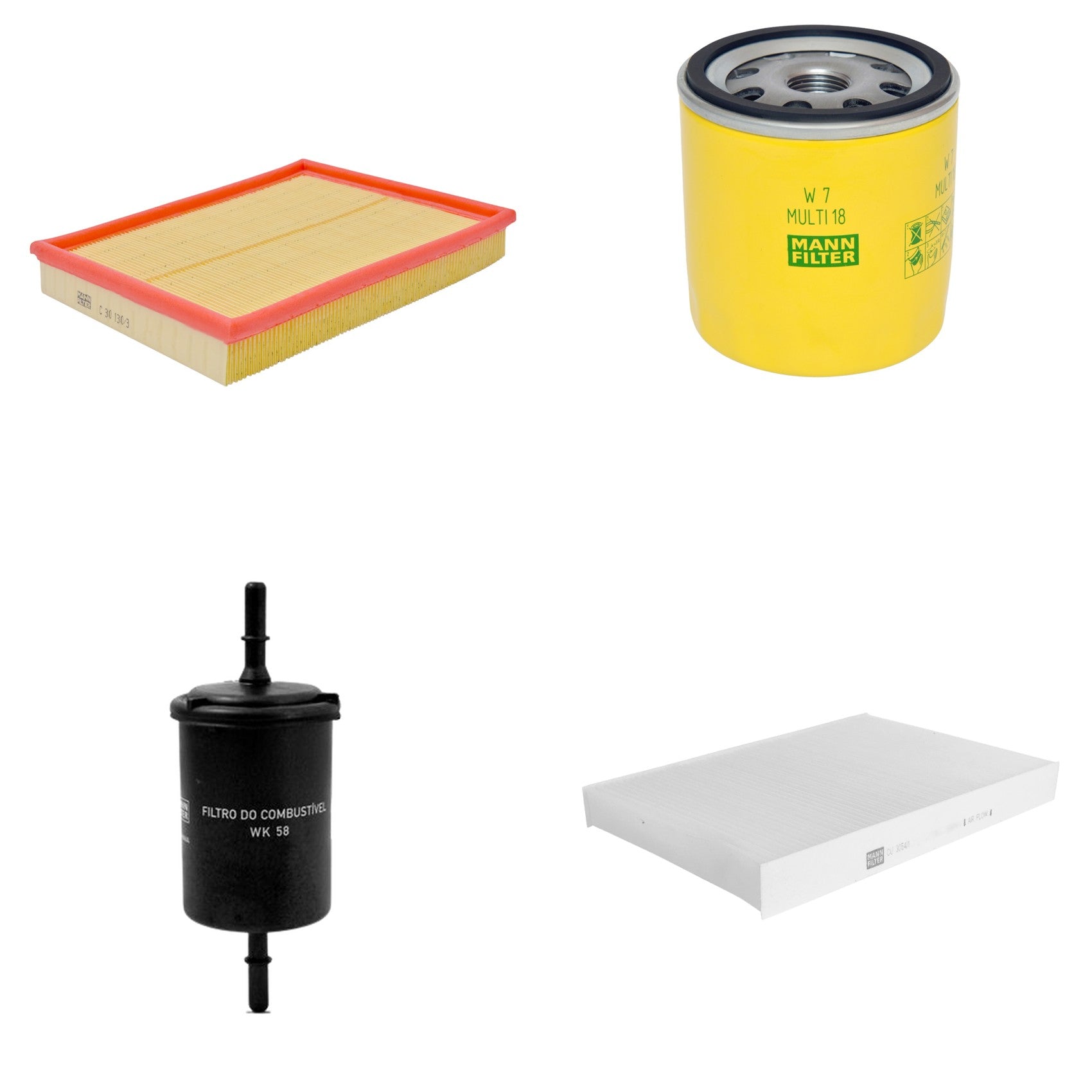 Kit Filtros de Ar Combustível Cabine Ar Condicionado Óleo - Mann-Filter - C30130/3 - CU3054/1 - W7MULTI18 - WK58 - (1)