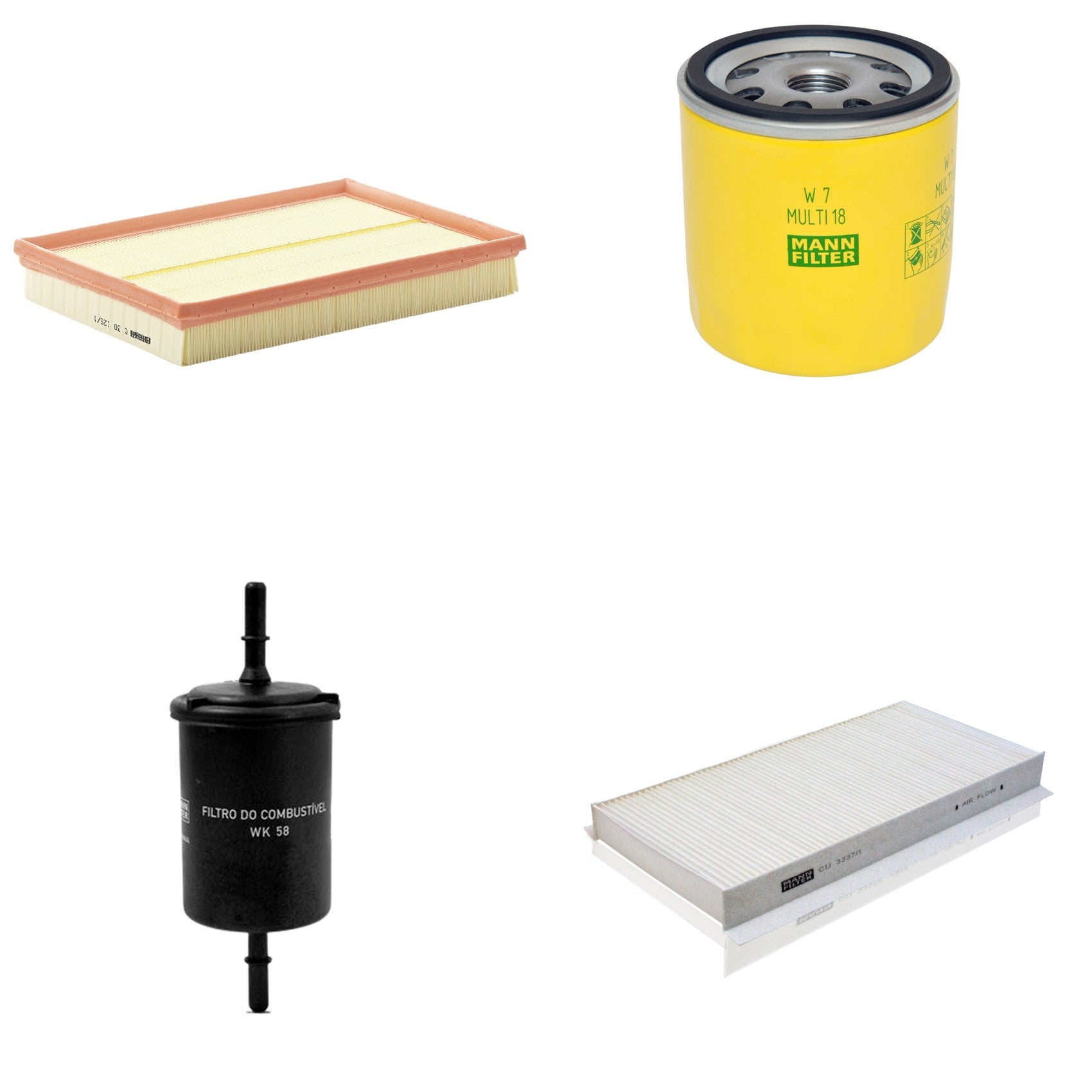 Kit Filtros de Ar Combustível Cabine Ar Condicionado Óleo - Mann-Filter - C30125/1 - CU3337/1 - W7MULTI18 - WK58 - (1)