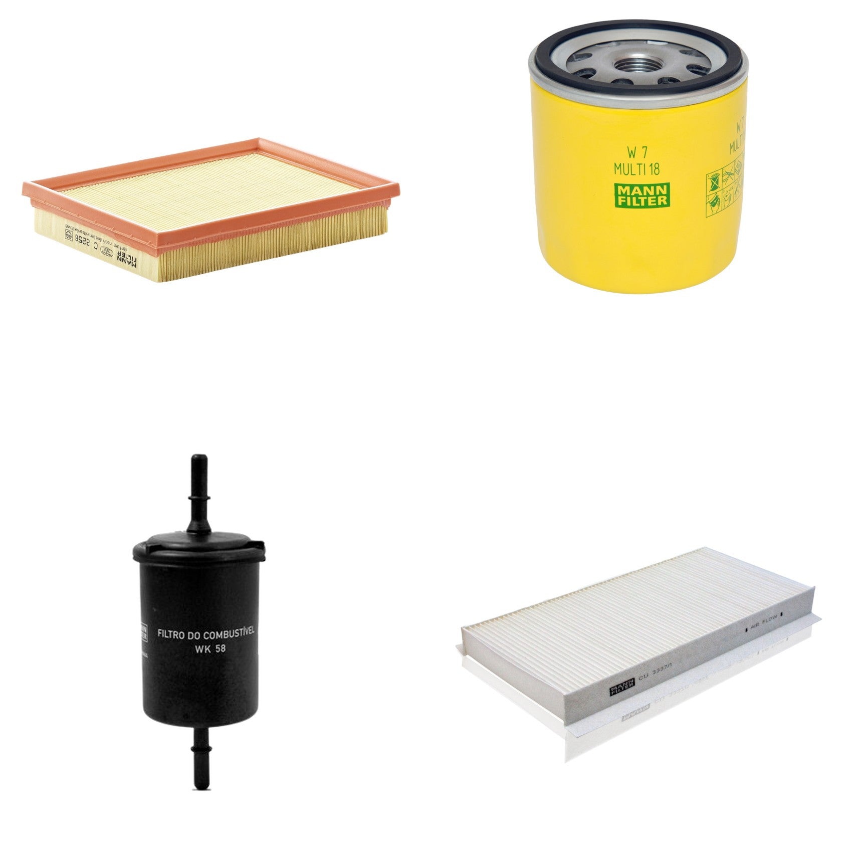 Kit Filtros de Ar Combustível Cabine Ar Condicionado Óleo - Mann-Filter - C2256 - CU3337/1 - W7MULTI18 - WK58 - (1)