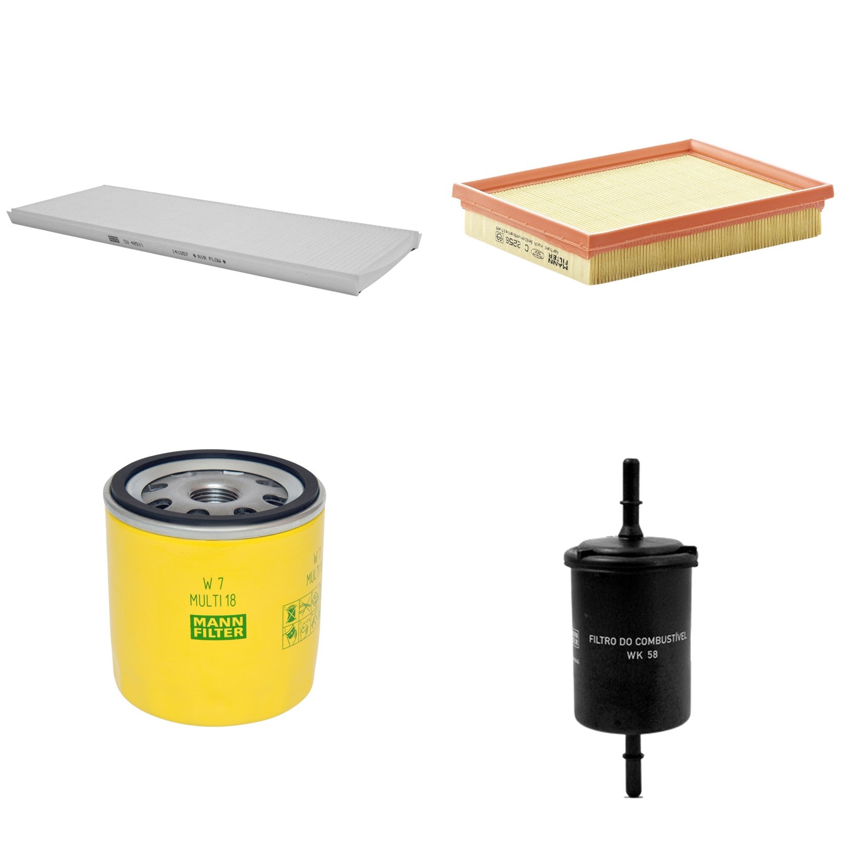 Kit Filtros de Ar Combustível Cabine Ar Condicionado Óleo - Mann-Filter - C2256 - CU4251/1 - W7MULTI18 - WK58 - (1)