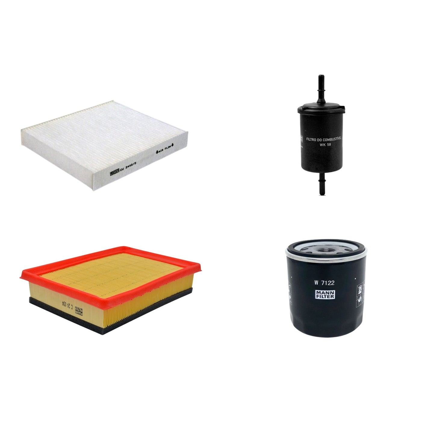 Kit Filtros de Ar Combustível Cabine Ar Condicionado Óleo - Mann-Filter - C24034 - CU2442/2 - W7122 - WK58 - (1)