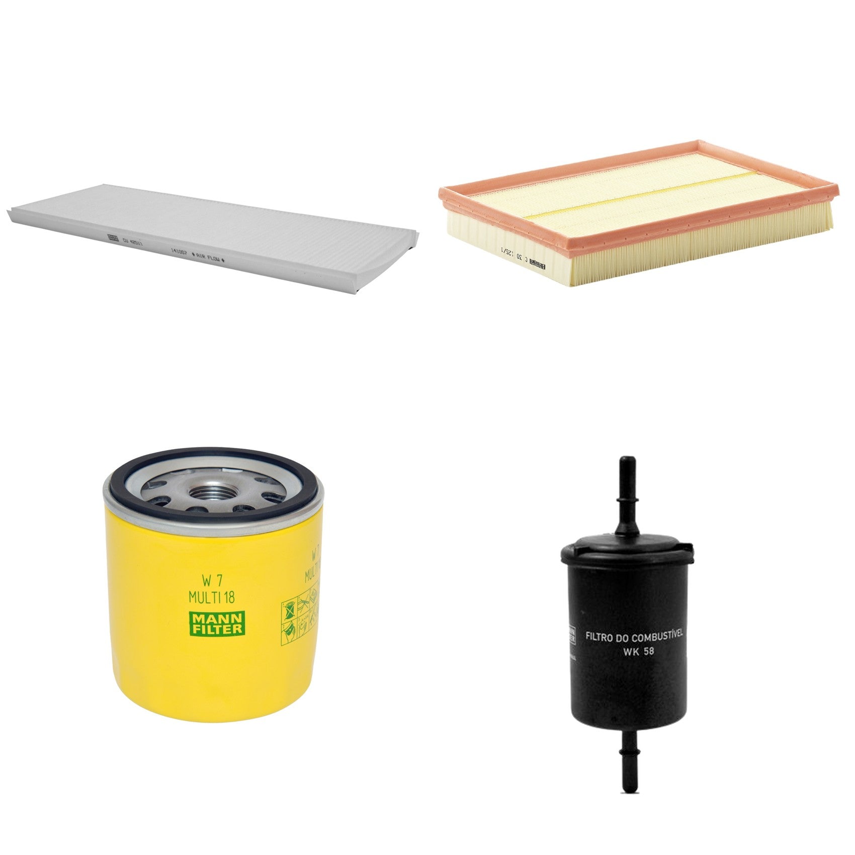 Kit Filtros de Ar Combustível Cabine Ar Condicionado Óleo - Mann-Filter - C30125/1 - CU4251/1 - W7MULTI18 - WK58 - (1)