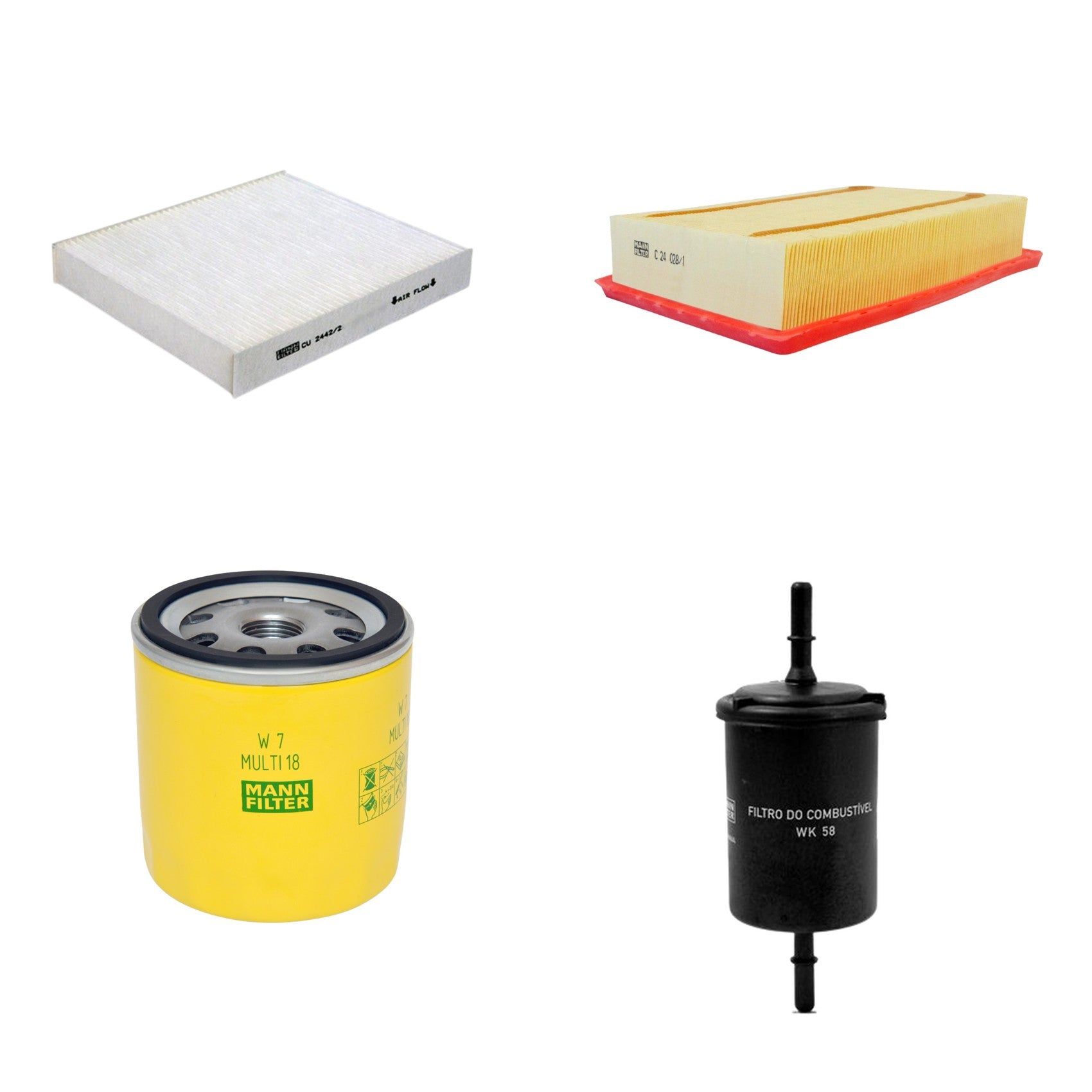 Kit Filtros de Ar Combustível Cabine Ar Condicionado Óleo - Mann-Filter - C24028/1 - CU2442/2 - W7MULTI18 - WK58 - (1)