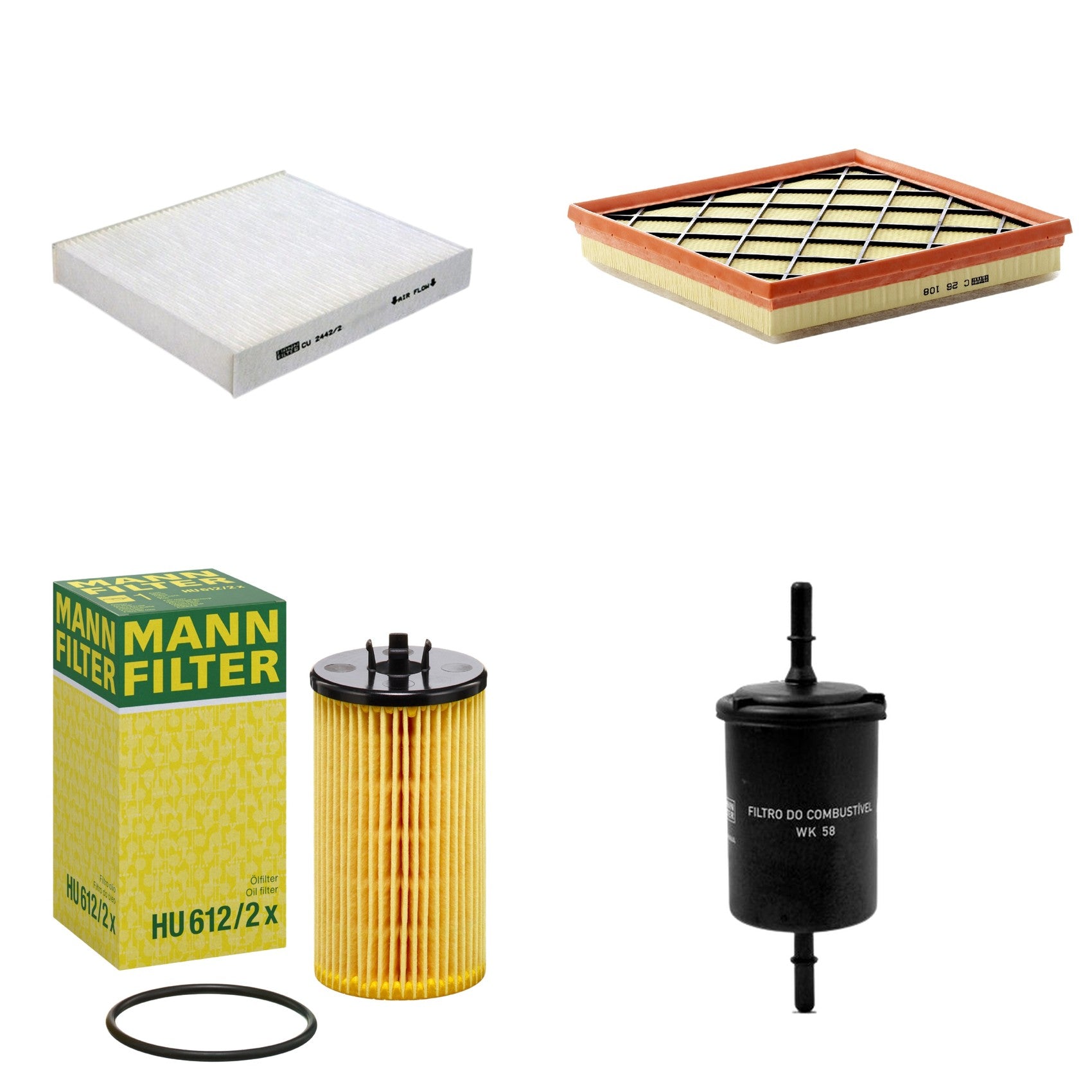 Kit Filtros de Ar Combustível Cabine Ar Condicionado Óleo - Mann-Filter - C26108 - CU2442/2 - HU612/2x - WK58 - (1)