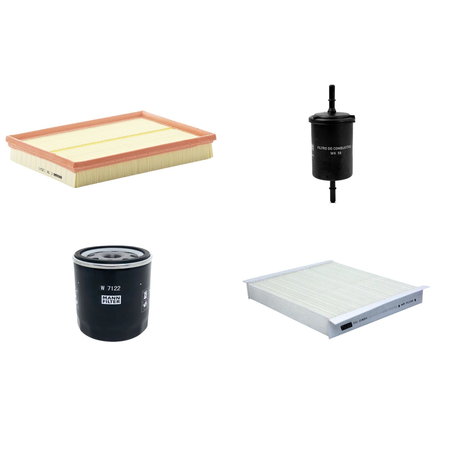 Kit Filtros de Ar Combustível Cabine Ar Condicionado Óleo - Mann-Filter - C30125/1 - CU2143/1 - W7122 - WK58 - (1)