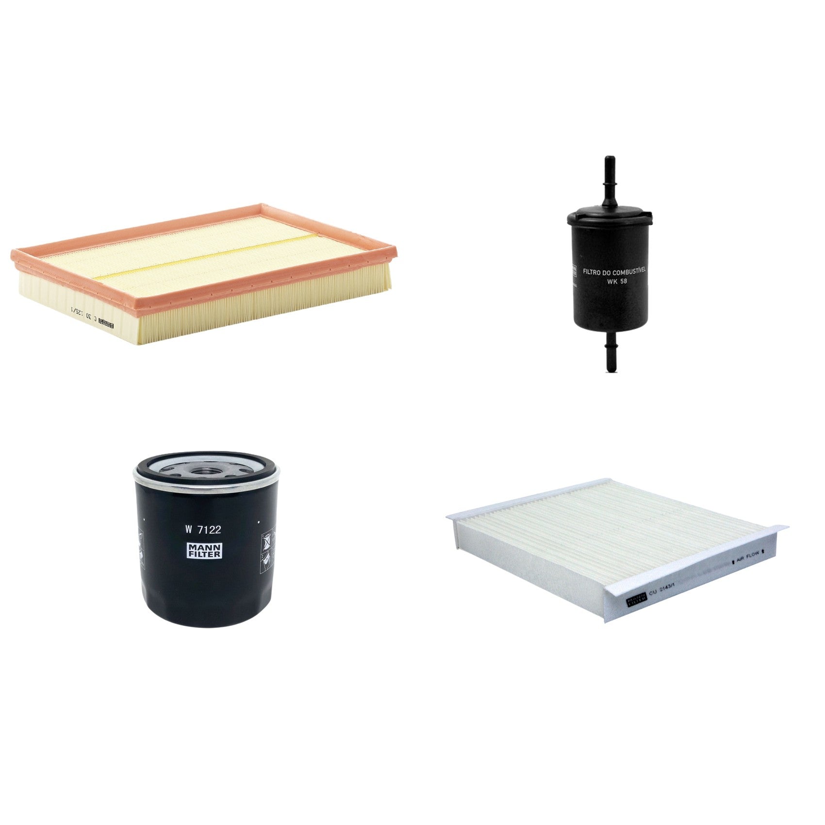 Kit Filtros de Ar Combustível Cabine Ar Condicionado Óleo - Mann-Filter - C30125/1 - CU2143/1 - W7122 - WK58 - (1)