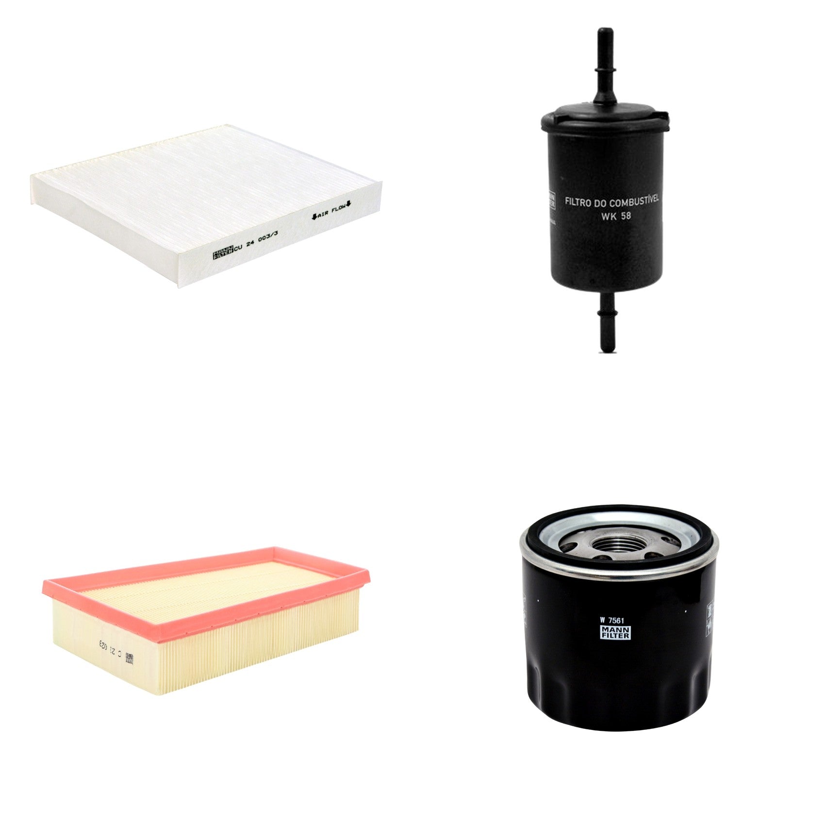 Kit Filtros de Ar Combustível Cabine Ar Condicionado Óleo - Mann-Filter - C23023 - CU24003/3 - W7561 - WK58 - (1)