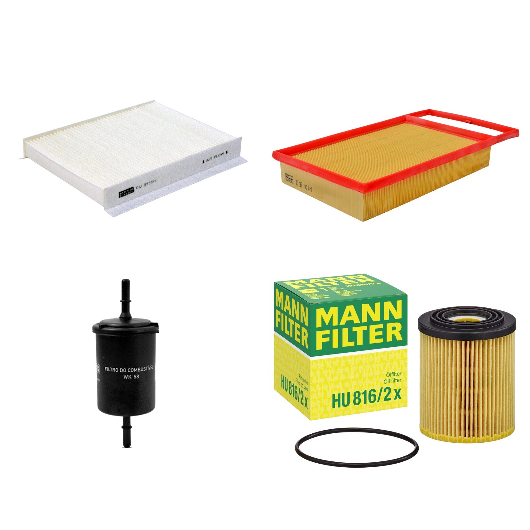 Kit Filtros de Ar Combustível Cabine Ar Condicionado Óleo - Mann-Filter - C37001/1 - CU2335/1 - HU816/2x - WK58 - (1)