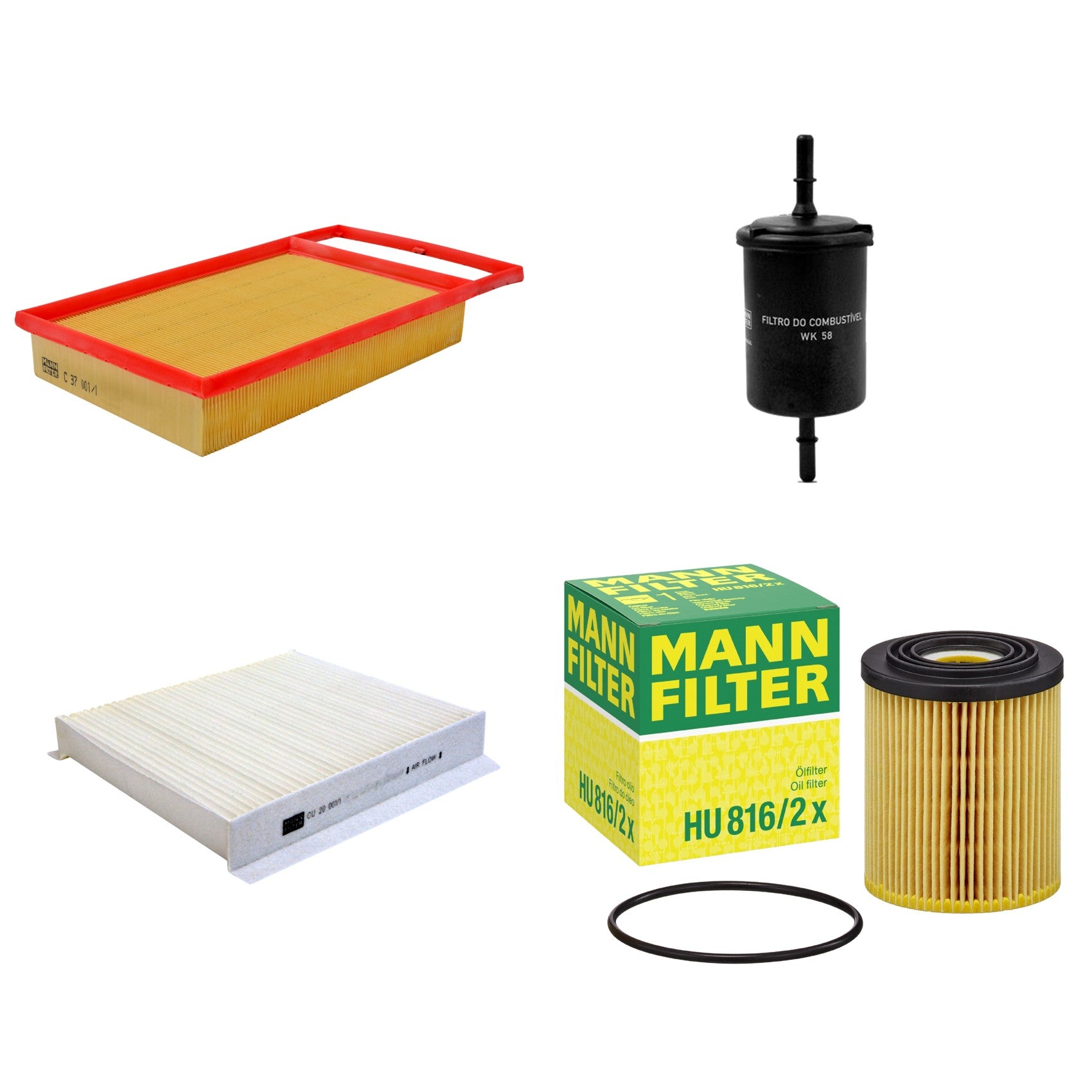 Kit Filtros de Ar Combustível Cabine Ar Condicionado Óleo - Mann-Filter - C37001/1 - CU20001/1 - HU816/2x - WK58 - (1)