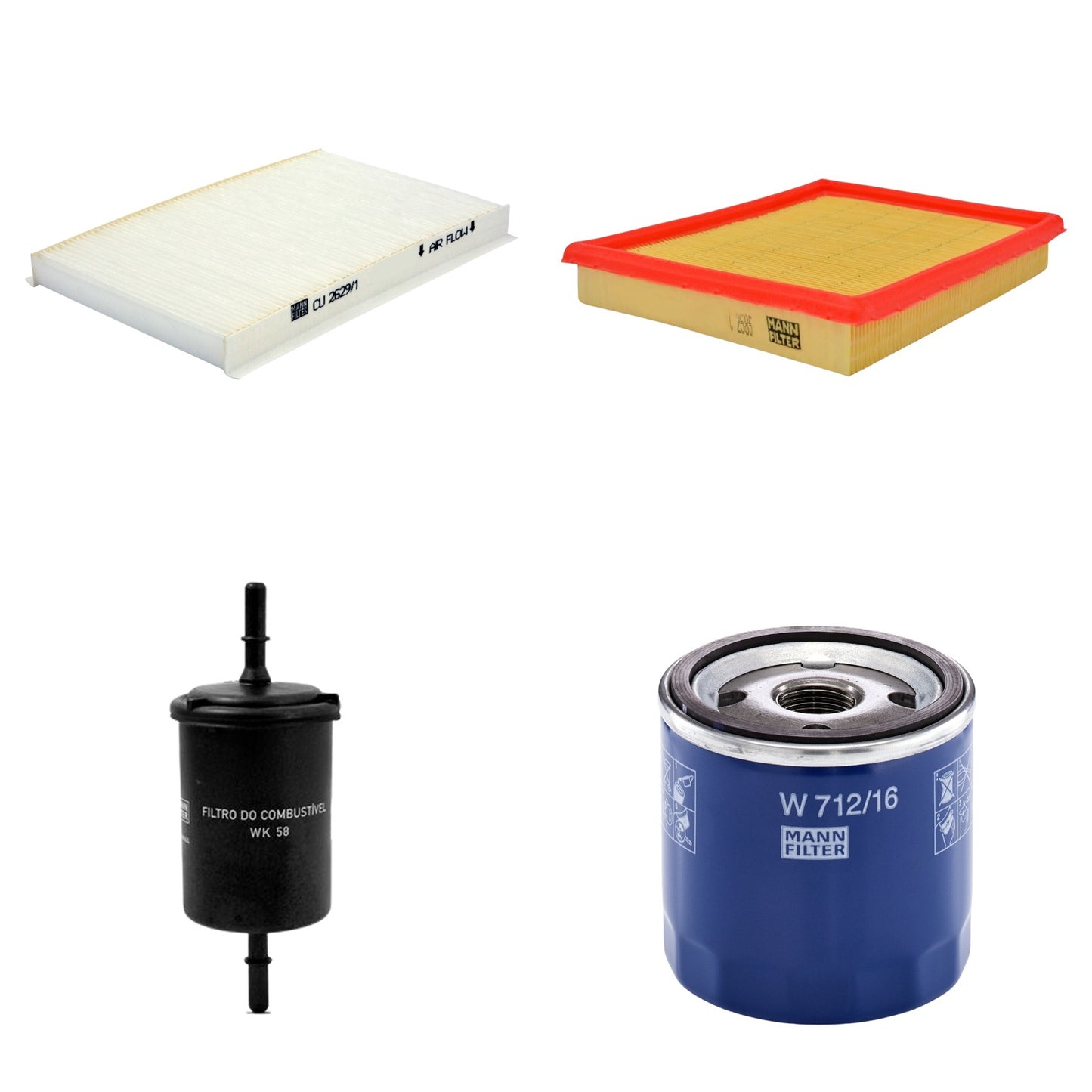 Kit Filtros de Ar Combustível Cabine Ar Condicionado Óleo - Mann-Filter - C2585 - CU2629/1 - W712/16 - WK58 - (1)