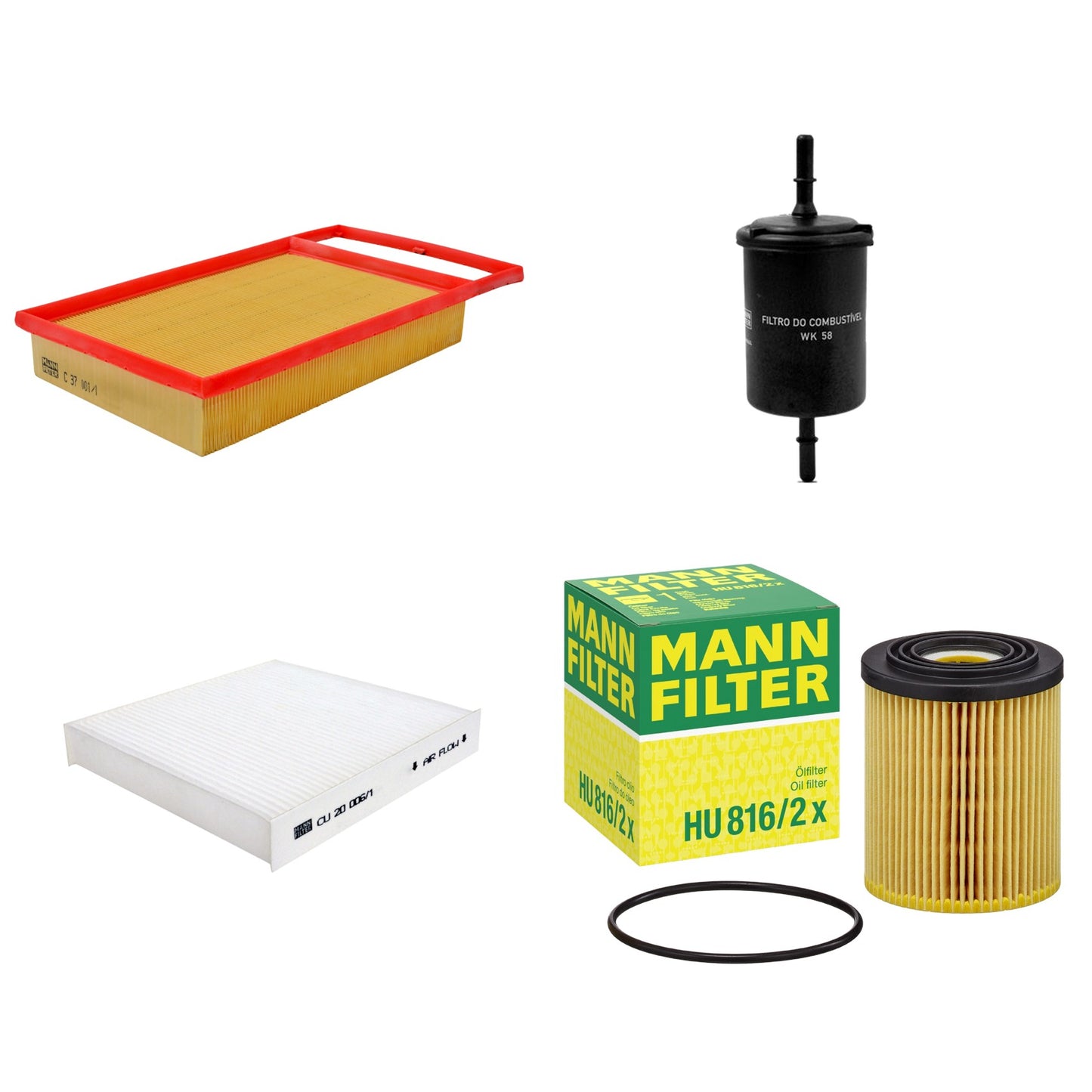 Kit Filtros de Ar Combustível Cabine Ar Condicionado Óleo - Mann-Filter - C37001/1 - CU20006/1 - HU816/2x - WK58 - (1)