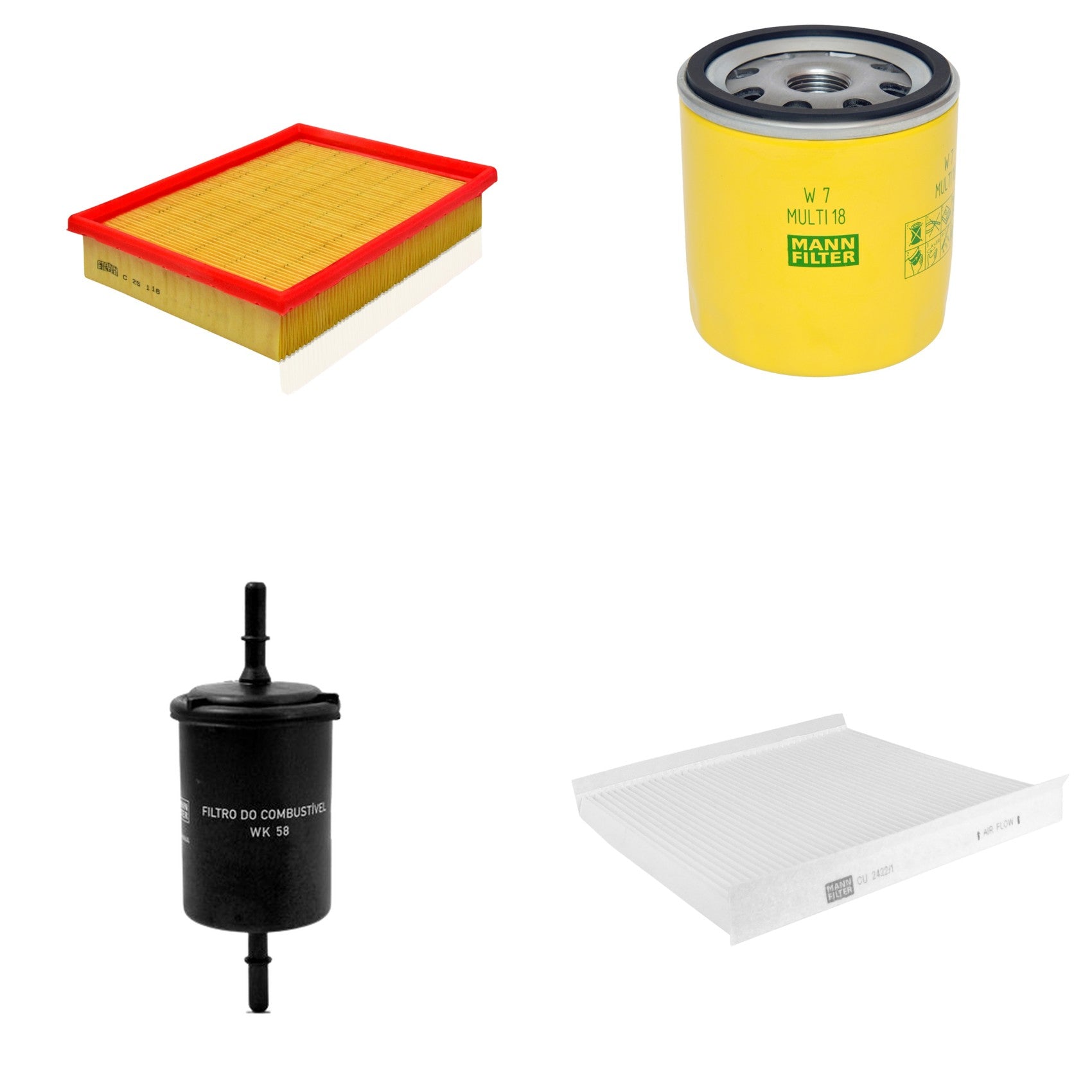 Kit Filtros de Ar Combustível Cabine Ar Condicionado Óleo - Mann-Filter - C25116 - CU2422/1 - W7MULTI18 - WK58 - (1)