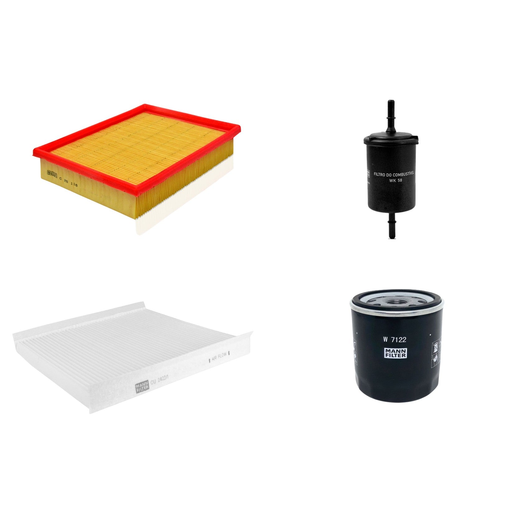 Kit Filtros de Ar Combustível Cabine Ar Condicionado Óleo - Mann-Filter - C25116 - CU2422/1 - W7122 - WK58 - (1)