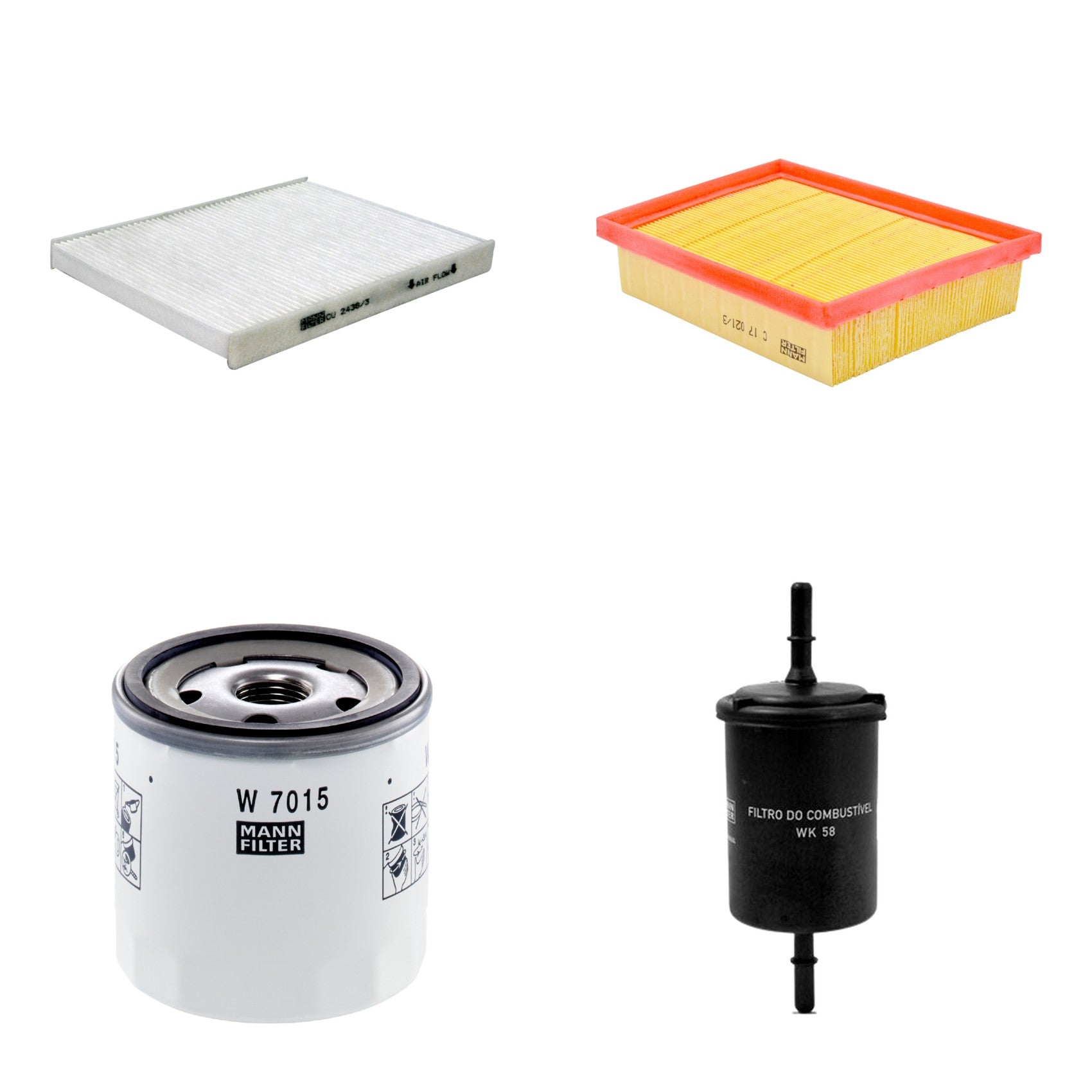Kit Filtros de Ar Combustível Cabine Ar Condicionado Óleo - Mann-Filter - C17021/3 - CU2436/3 - W7015 - WK58 - (1)