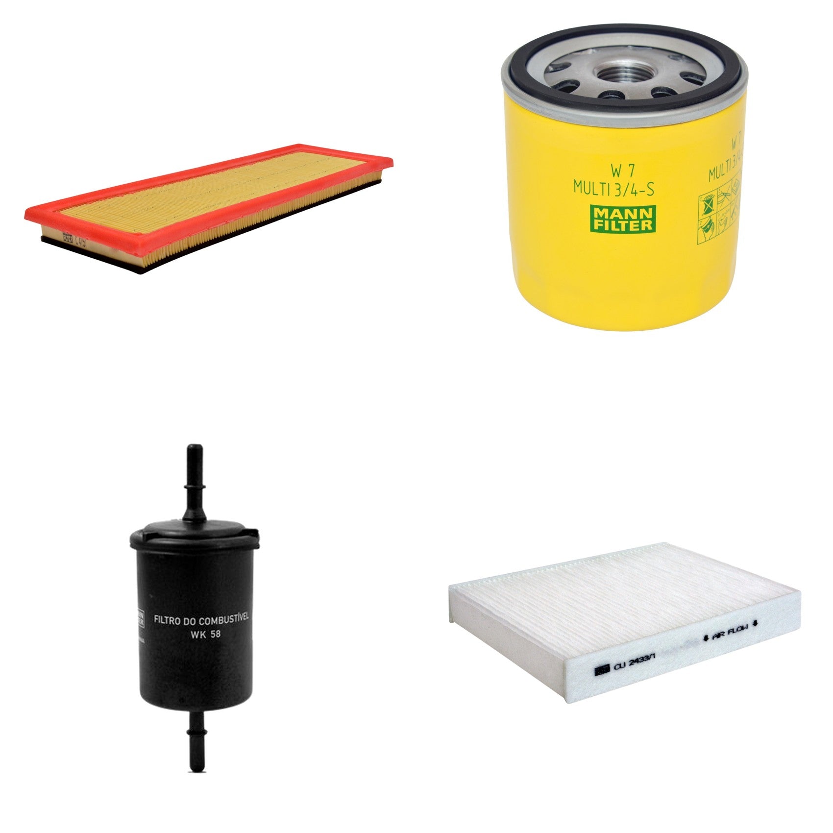 Kit Filtros de Ar Combustível Cabine Ar Condicionado Óleo - Mann-Filter - C4151 - CU2433/1 - W7MULTI3/4-S - WK58 - (1)