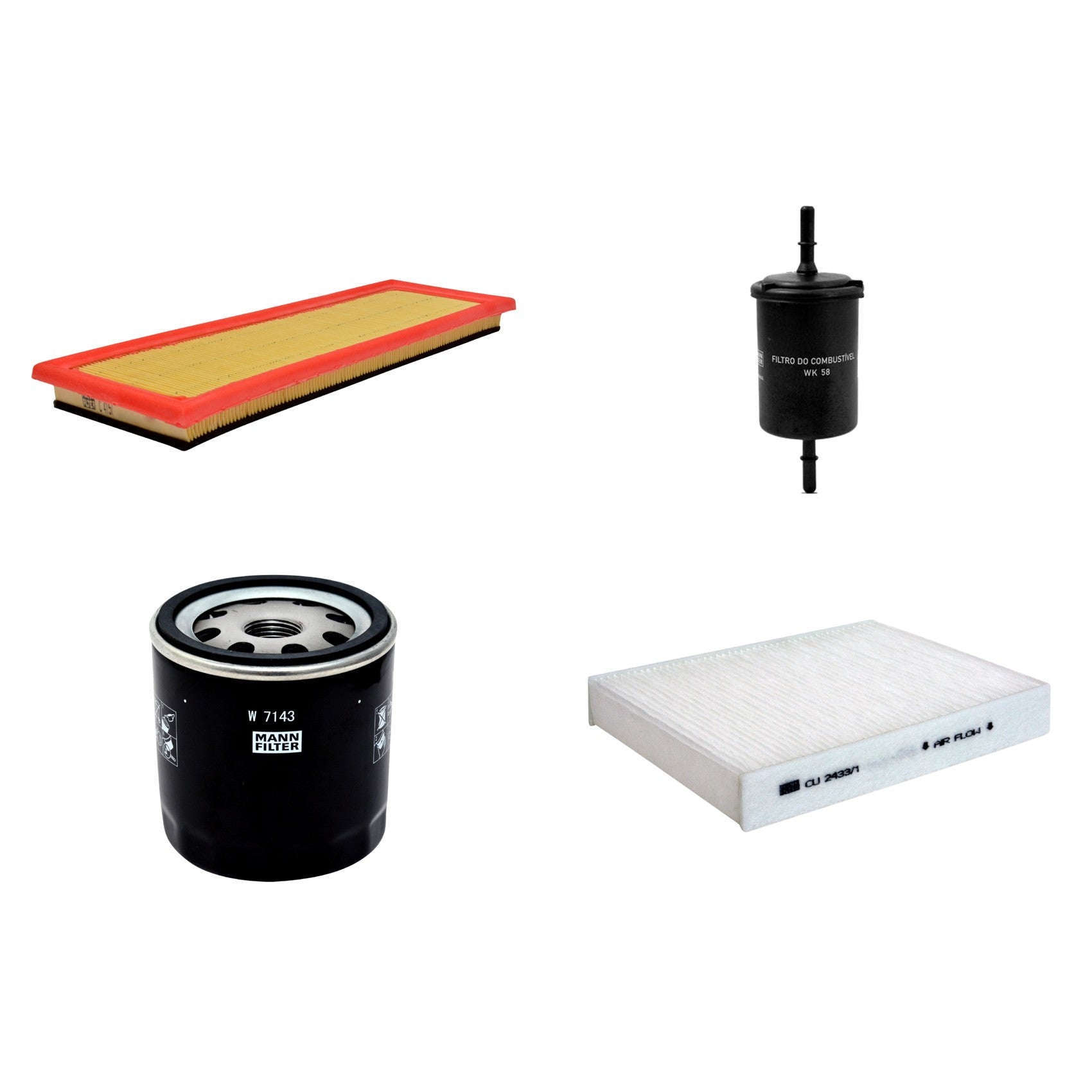Kit Filtros de Ar Combustível Cabine Ar Condicionado Óleo - Mann-Filter - C4151 - CU2433/1 - W7143 - WK58 - (1)