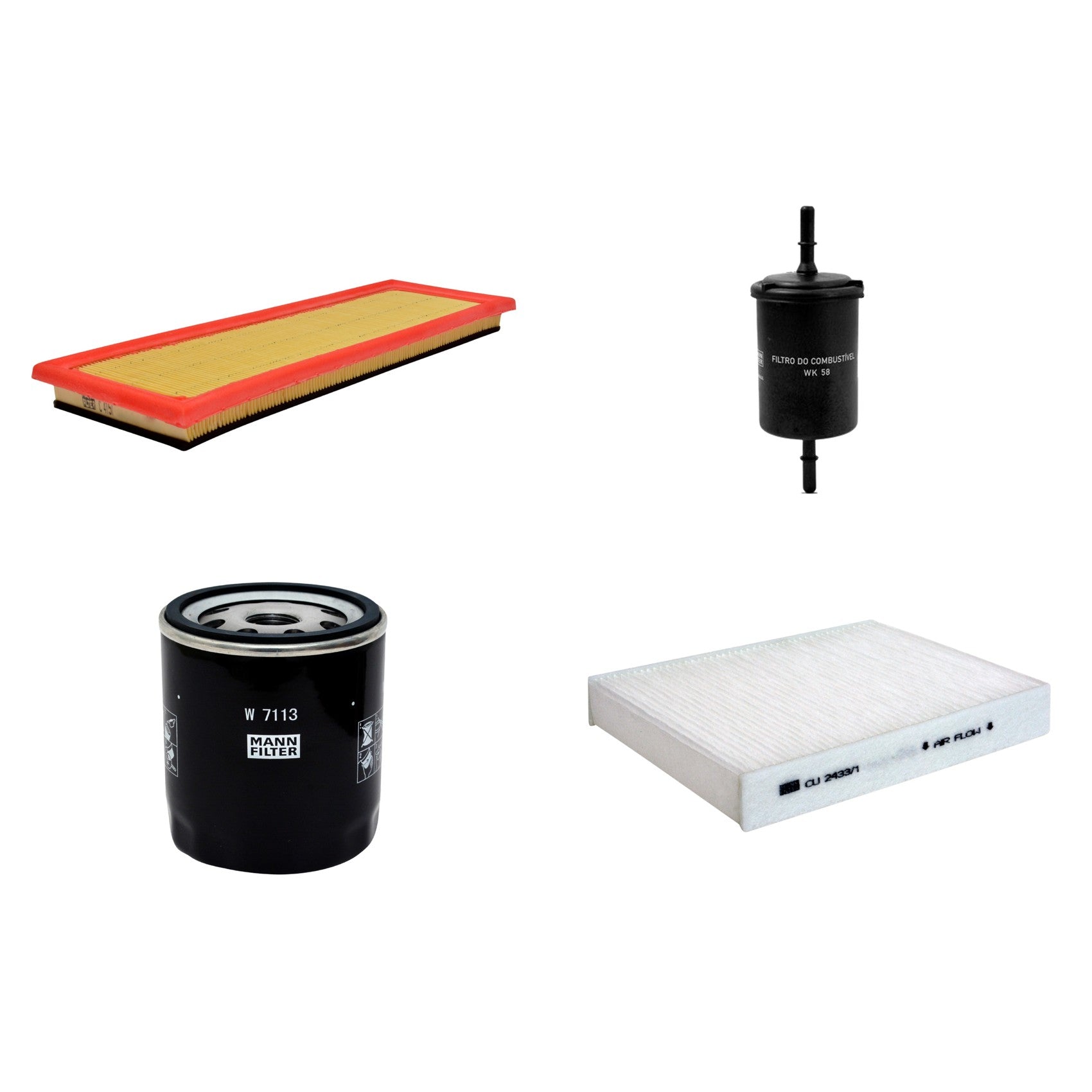 Kit Filtros de Ar Combustível Cabine Ar Condicionado Óleo - Mann-Filter - C4151 - CU2433/1 - W7113 - WK58 - (1)