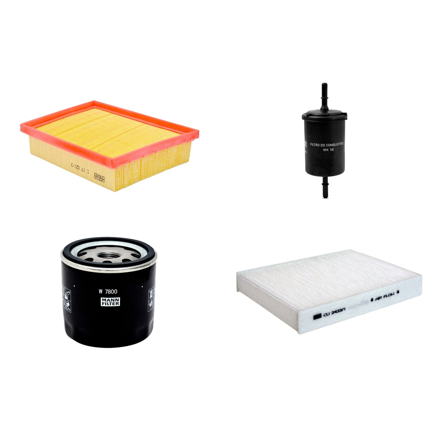 Kit Filtros de Ar Combustível Cabine Ar Condicionado Óleo - Mann-Filter - C17021/3 - CU2433/1 - W7800 - WK58 - (1)
