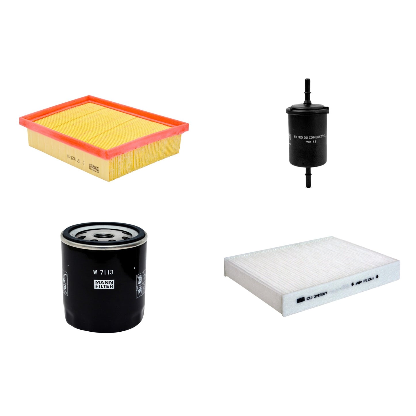 Kit Filtros de Ar Combustível Cabine Ar Condicionado Óleo - Mann-Filter - C17021/3 - CU2433/1 - W7113 - WK58 - (1)