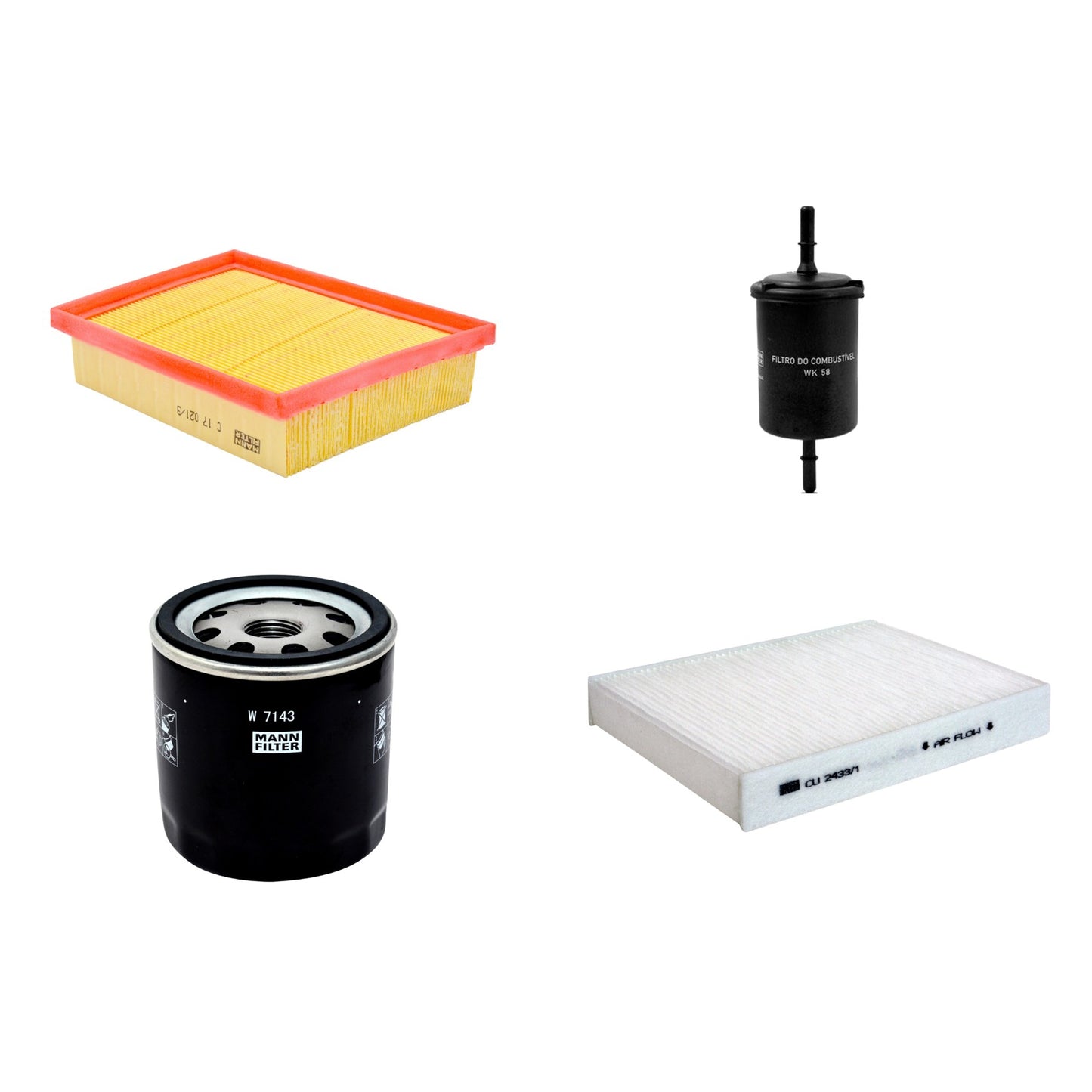 Kit Filtros de Ar Combustível Cabine Ar Condicionado Óleo - Mann-Filter - C17021/3 - CU2433/1 - W7143 - WK58 - (1)