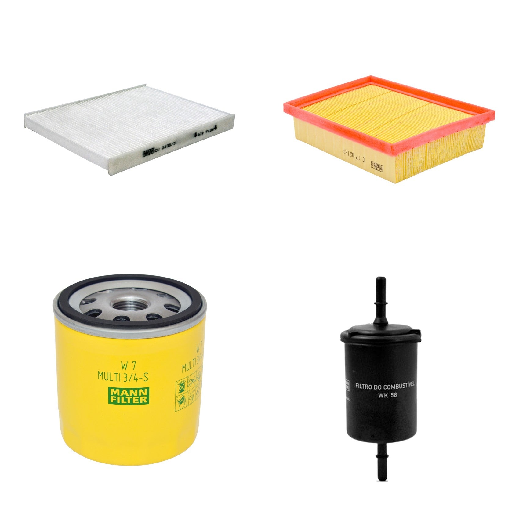 Kit Filtros de Ar Combustível Cabine Ar Condicionado Óleo - Mann-Filter - C17021/3 - CU2436/3 - W7MULTI3/4-S - WK58 - (1)