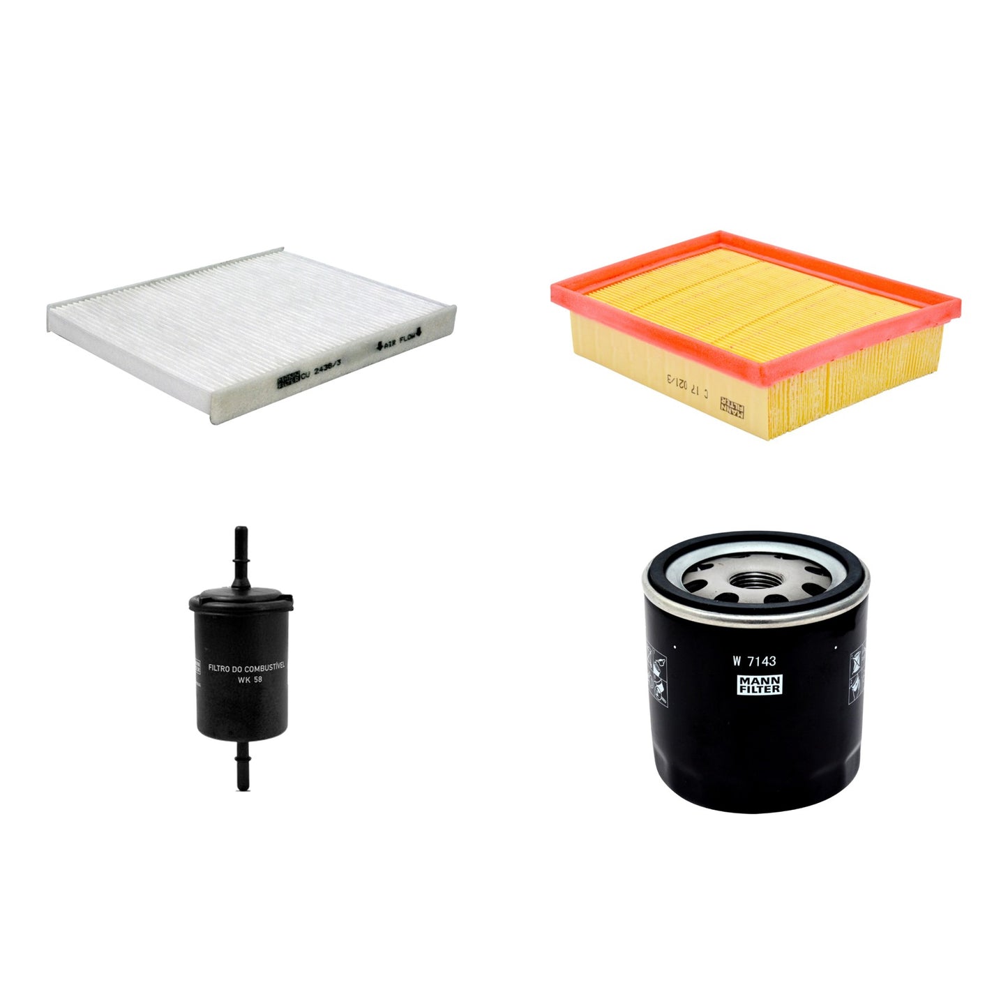 Kit Filtros de Ar Combustível Cabine Ar Condicionado Óleo - Mann-Filter - C17021/3 - CU2436/3 - W7143 - WK58 - (1)