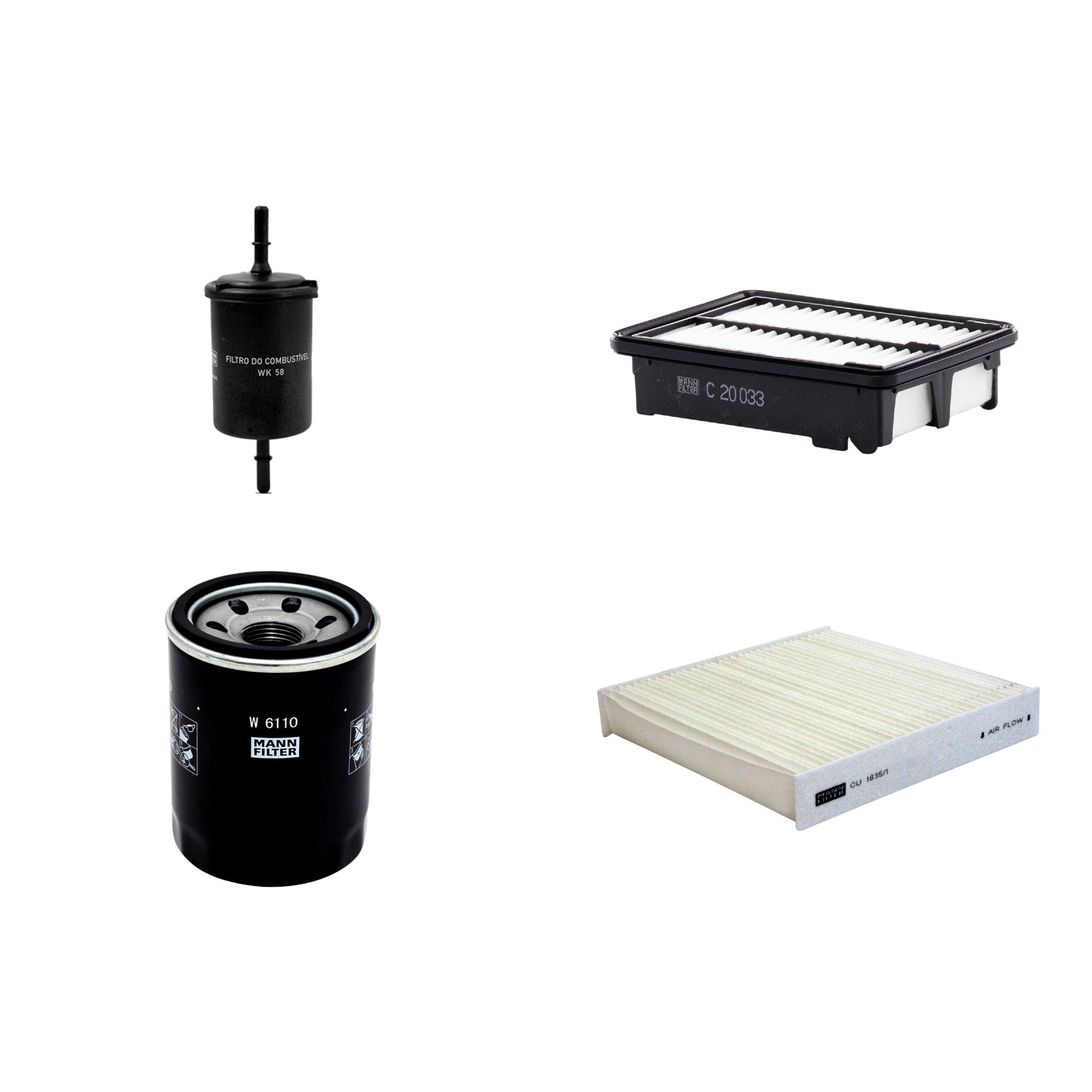 Kit Filtros de Ar Combustível Cabine Ar Condicionado Óleo - Mann-Filter - C20033 - CU1835/1 - W6110 - WK58 - (1)